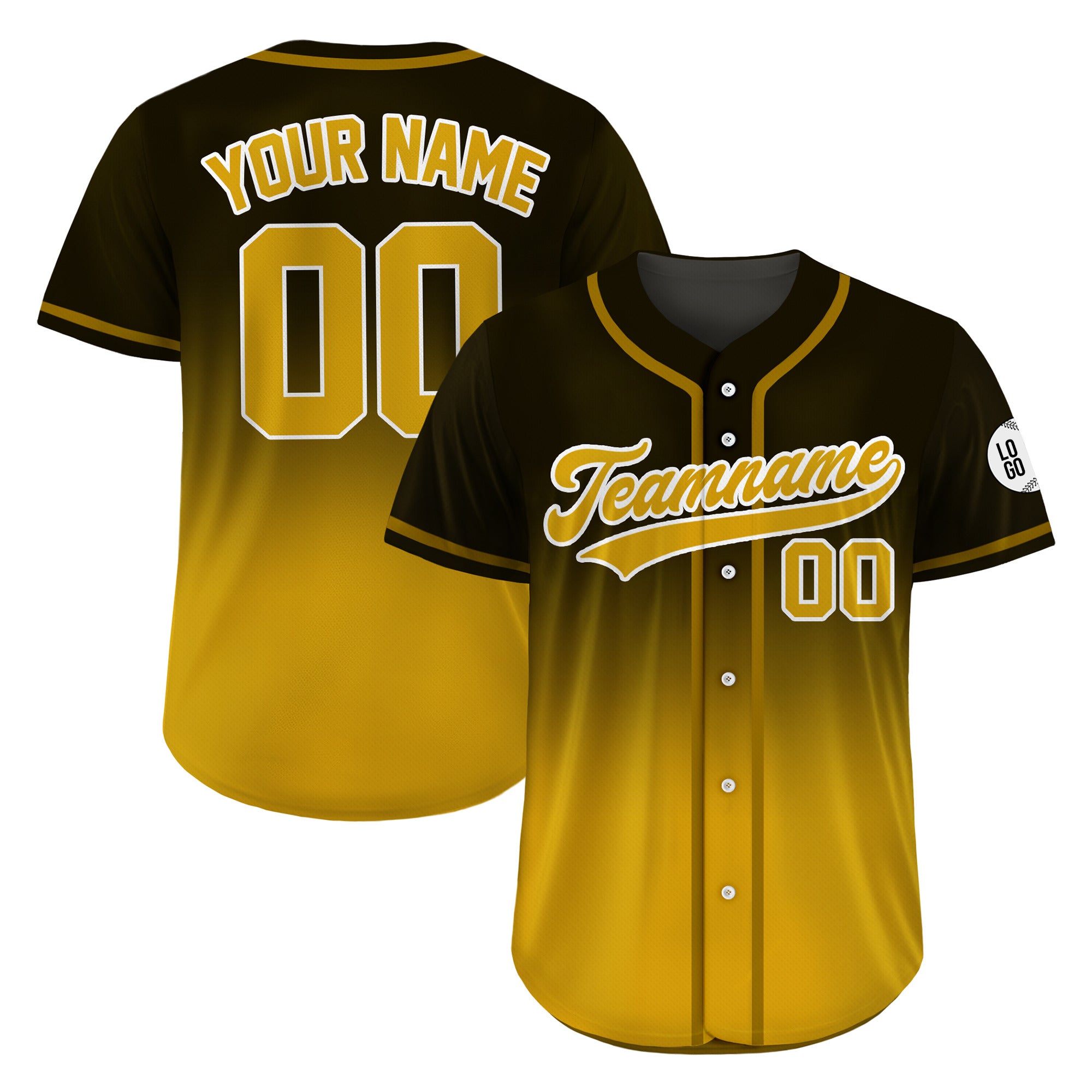 Custom Black Gold Fade Gradient Baseball Jersey