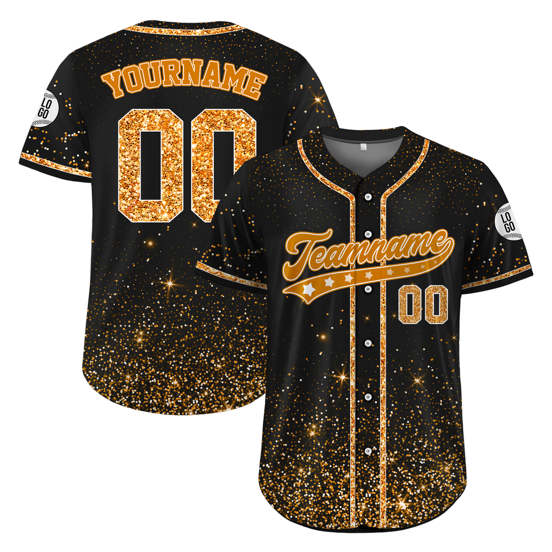 Custom Black Orange Glitter Cheer Baseball Jersey, Personalized Cheer Uniforms for Squad Practice Games
