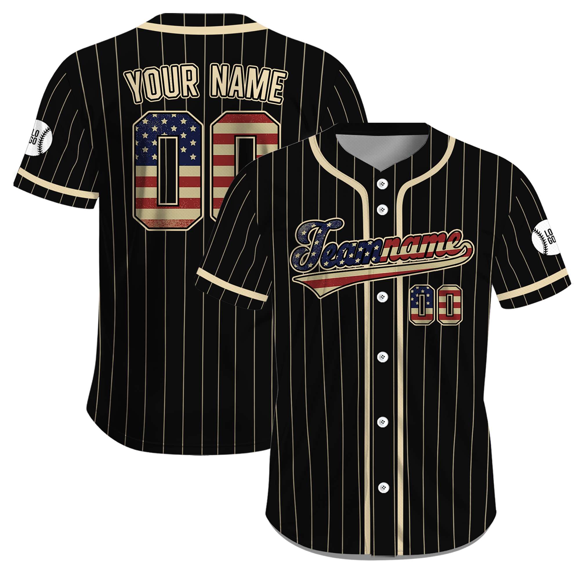 Custom Black Pinstripe USA Patriot July 4th Jersey