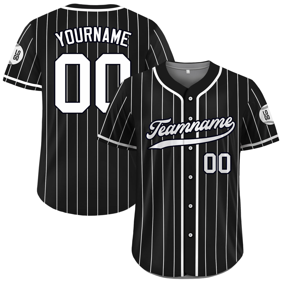Custom Black White Pinstripe Baseball Jersey