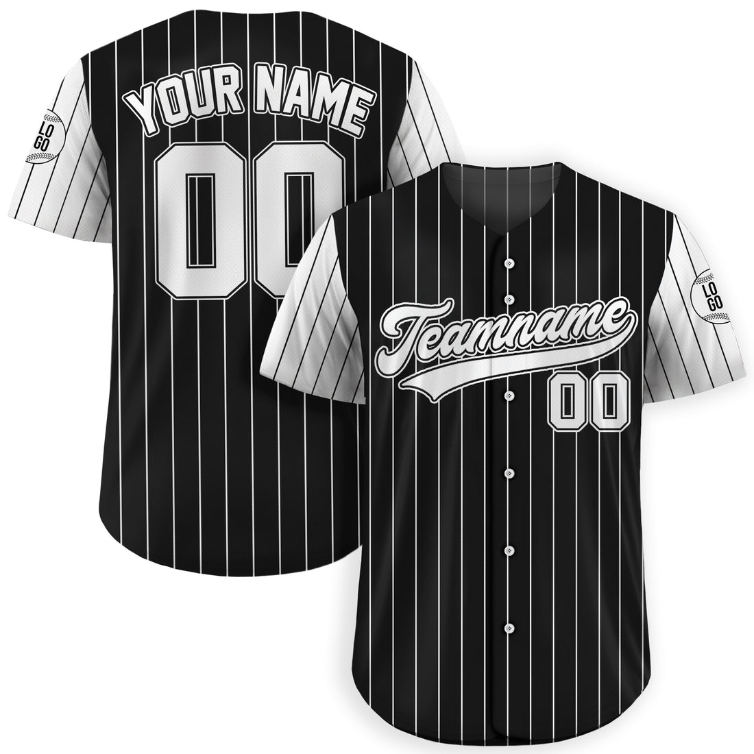 Custom Black White Pinstripe Baseball Shirt