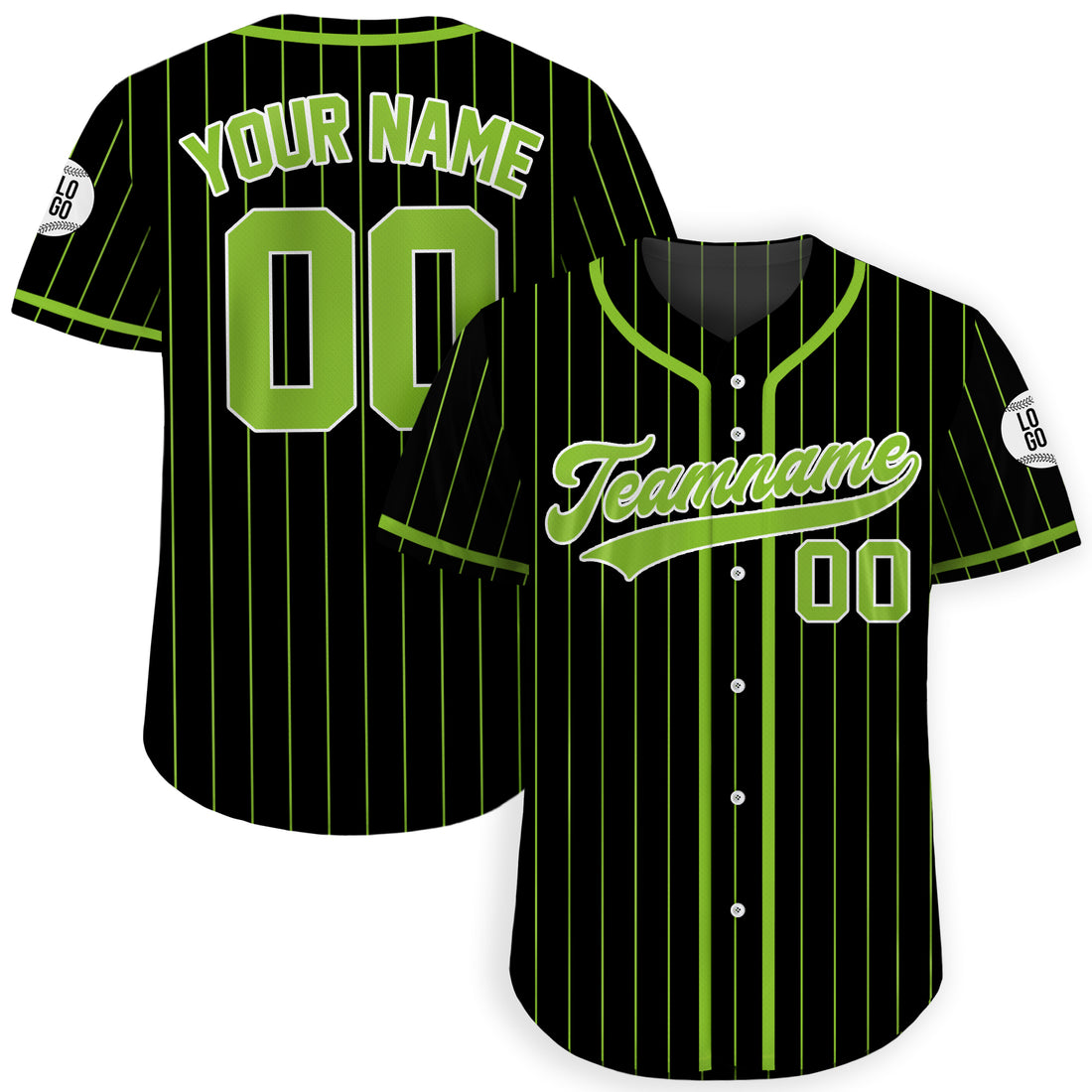 Custom Black and Green Pinstripe Baseball Jersey