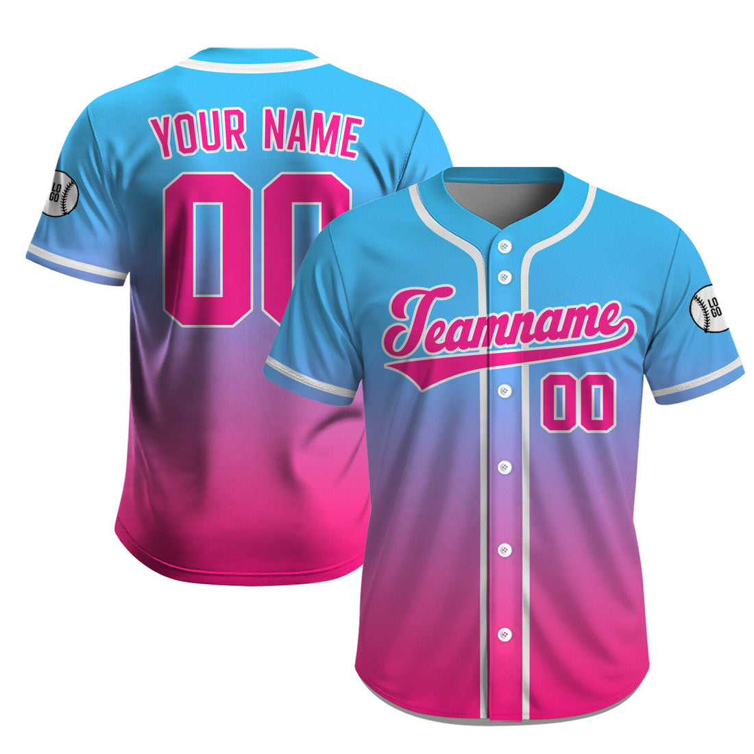 Custom Blue Pink Gradient Baseball Jersey,Personalized Name Number Baseball Shirt for Men Women Youth