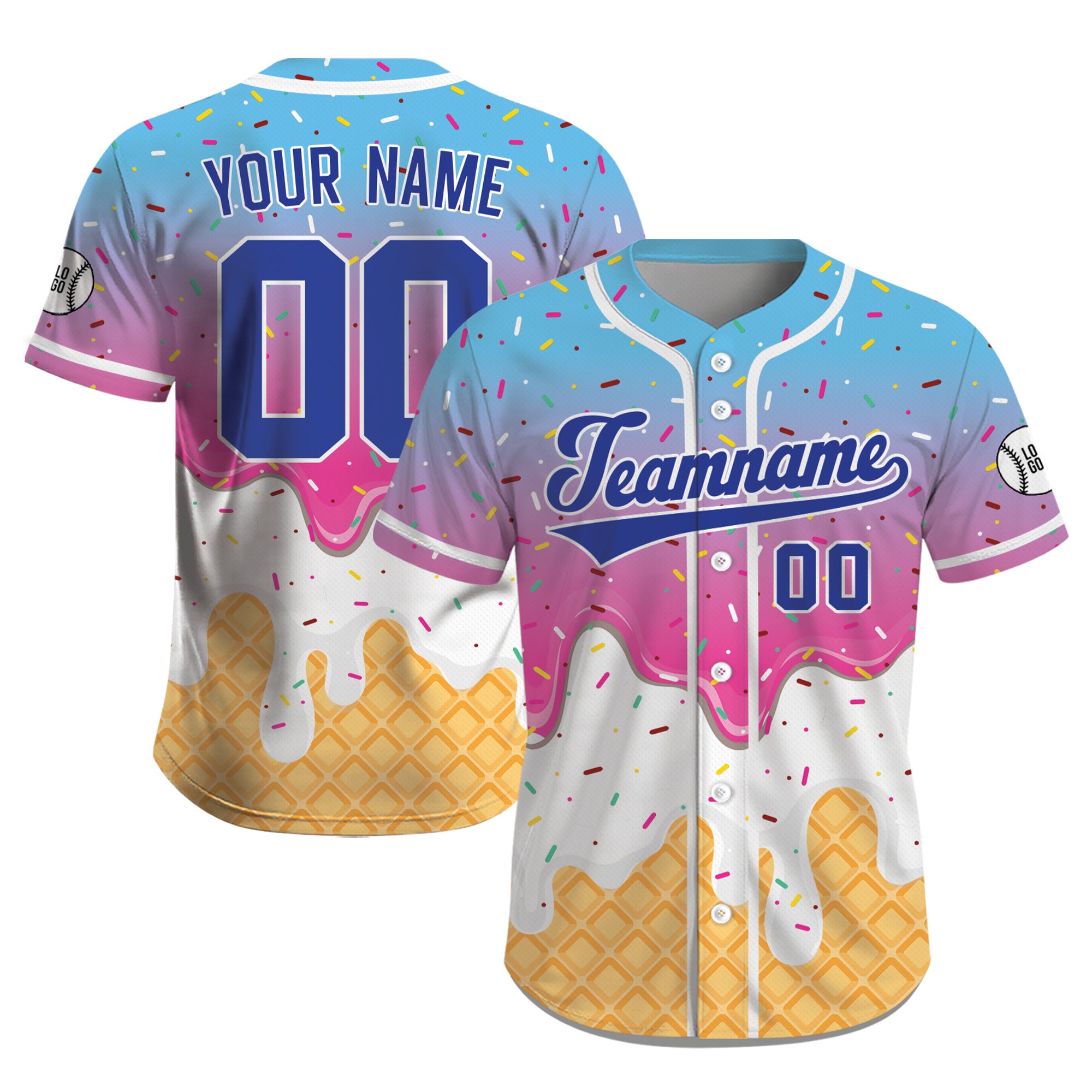 Custom Blue Pink Ombre Ice Cream Drip Baseball Jersey