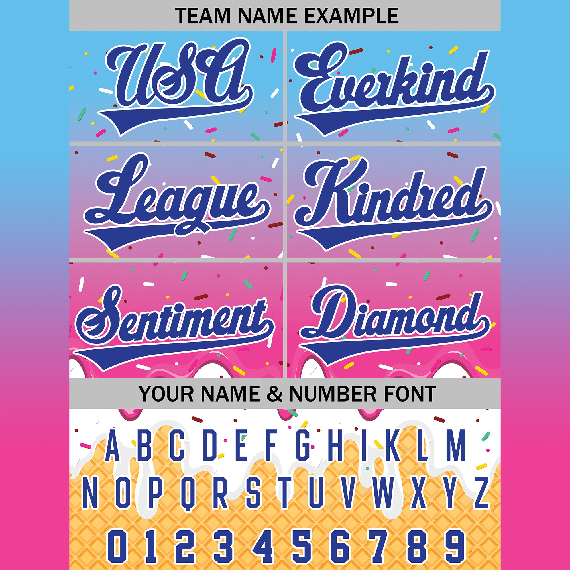 Custom Blue Pink Ombre Ice Cream Drip Baseball Jersey