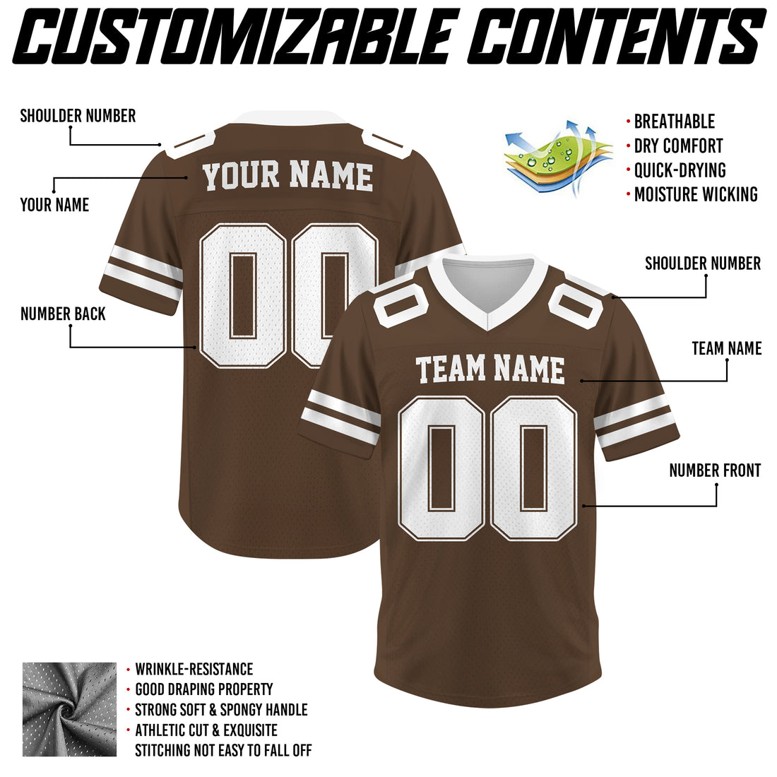 Custom Brown White Football Jersey, Custom Football Uniform For Men & Women