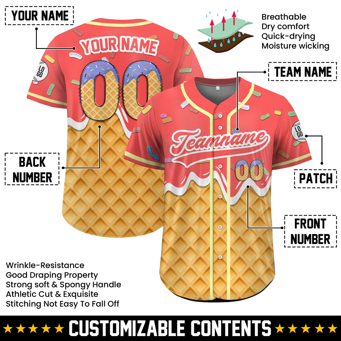 Custom Cherry Drip Sprinkle Blast Baseball Jersey