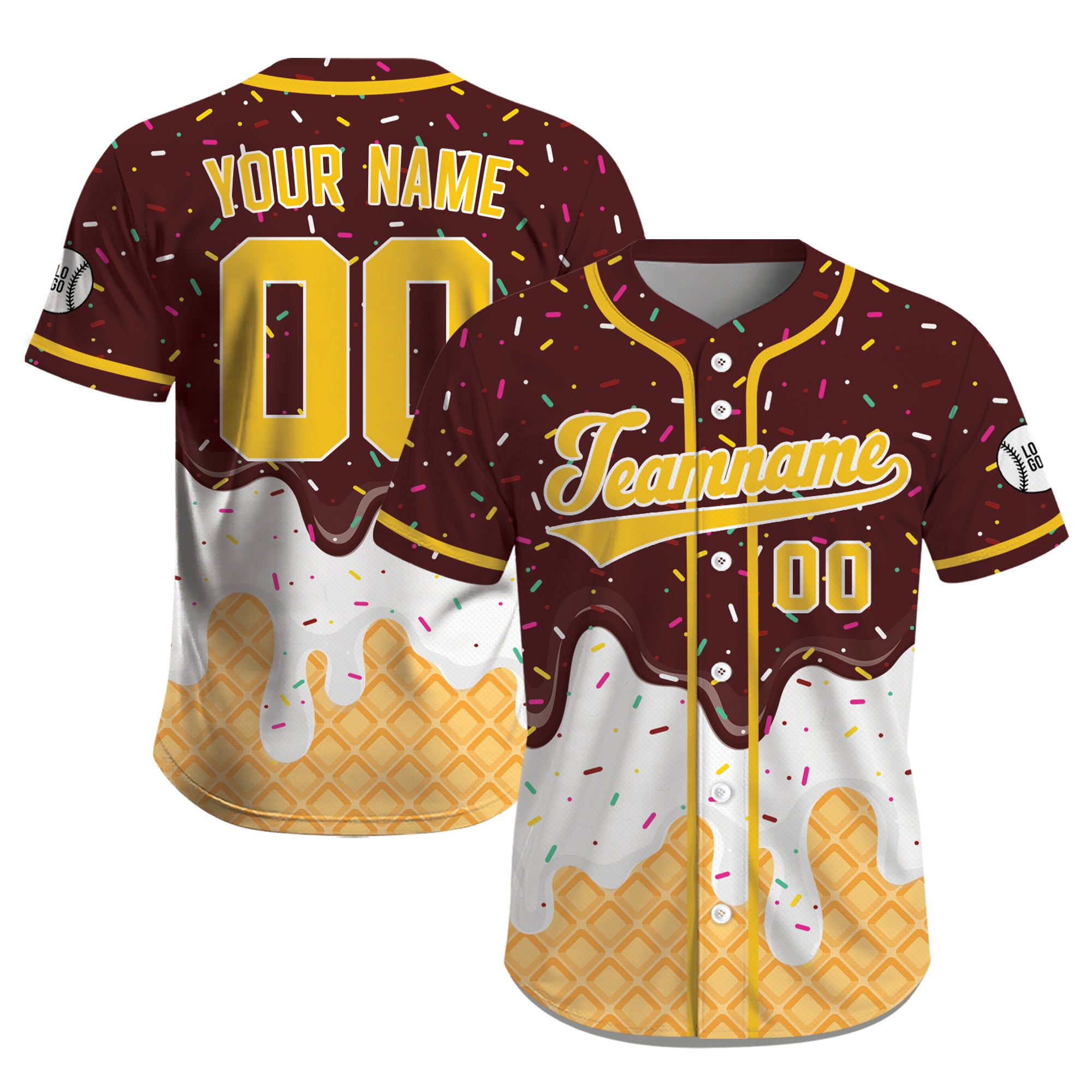 Custom Chocolate Yellow Ice Cream Drip Baseball Jersey