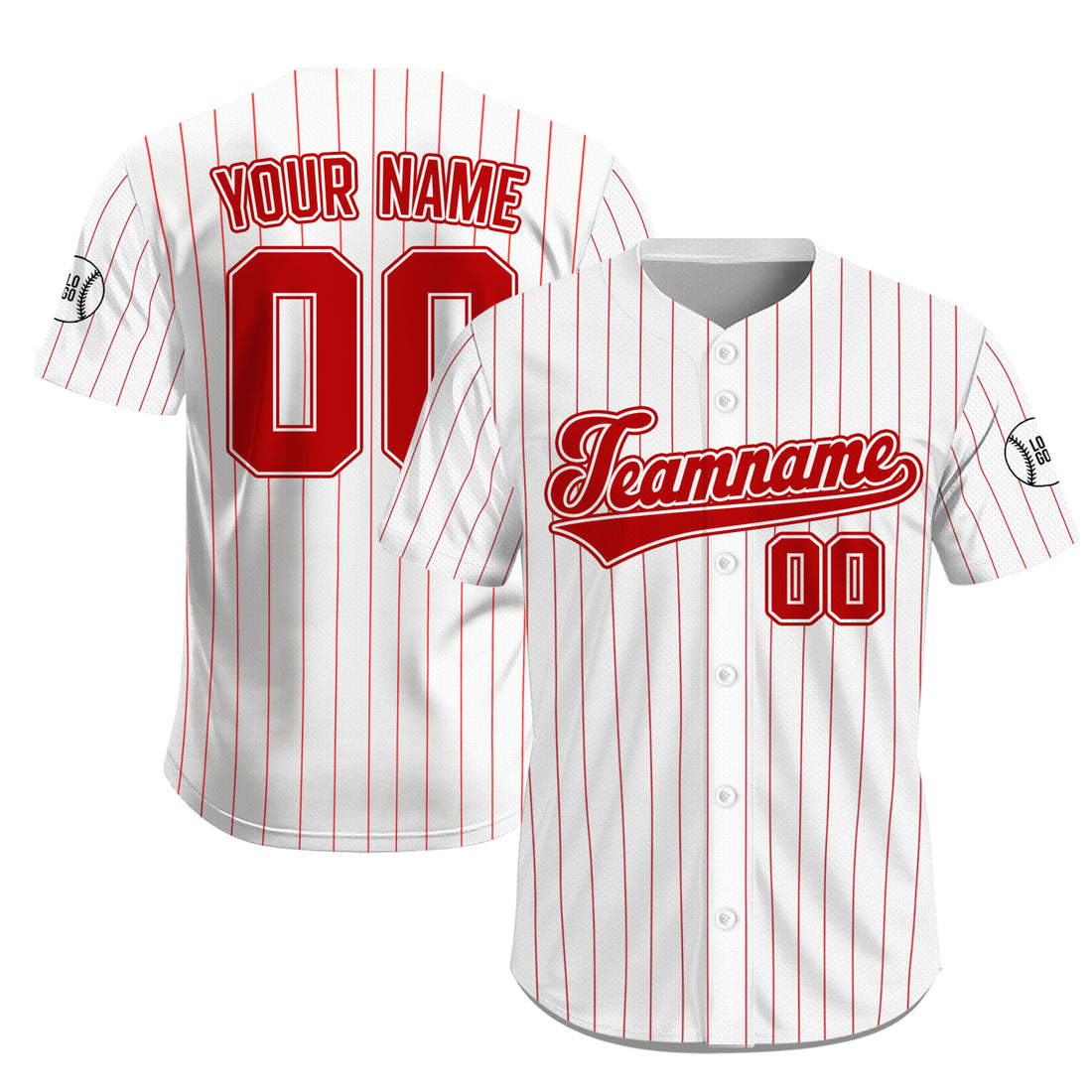 Custom Classic White Red Pinstripe Baseball Jersey
