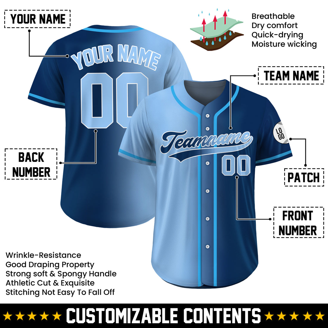 Custom Cool Wave Gradient Baseball Jersey