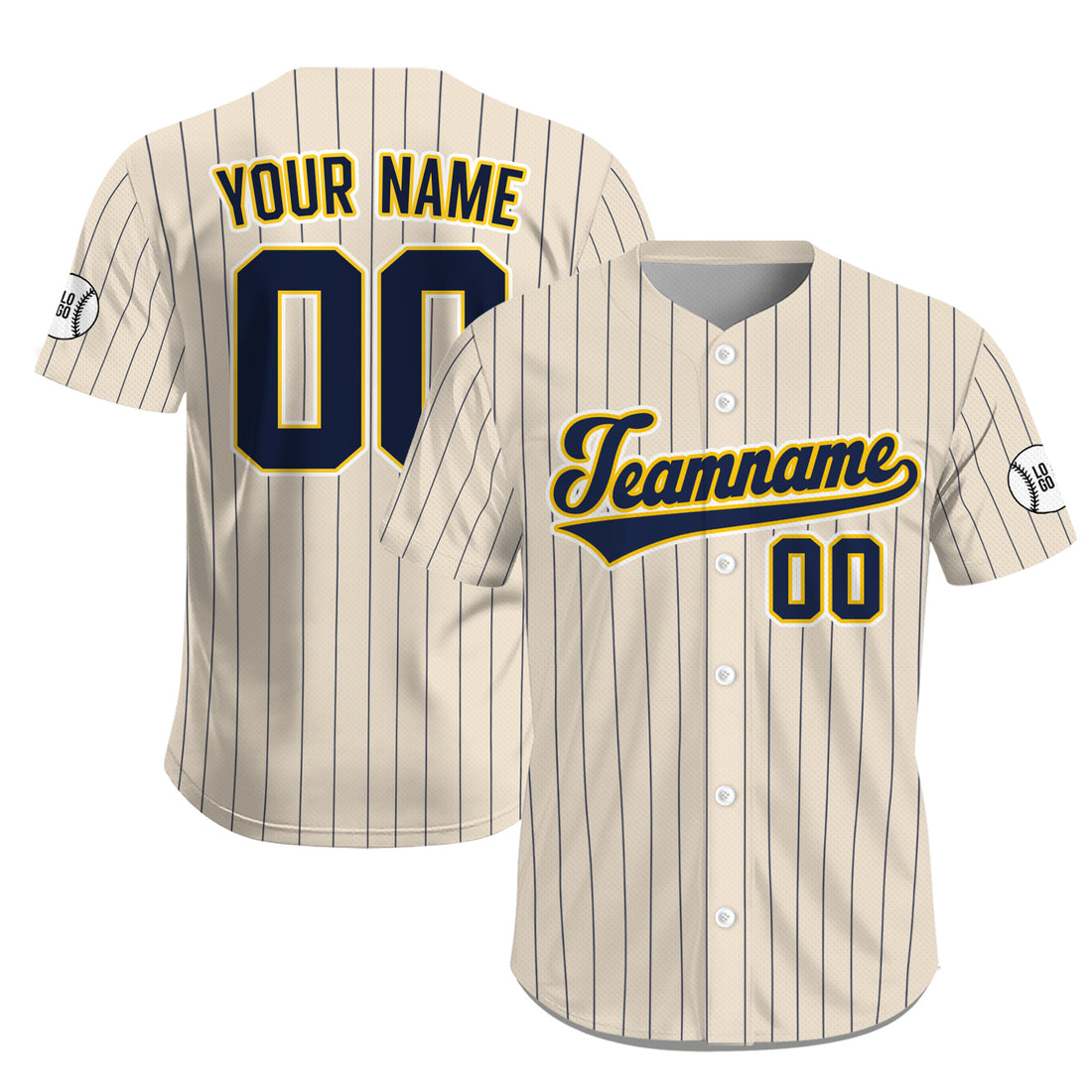 Custom Cream Navy Gold Pinstripe Baseball Jersey