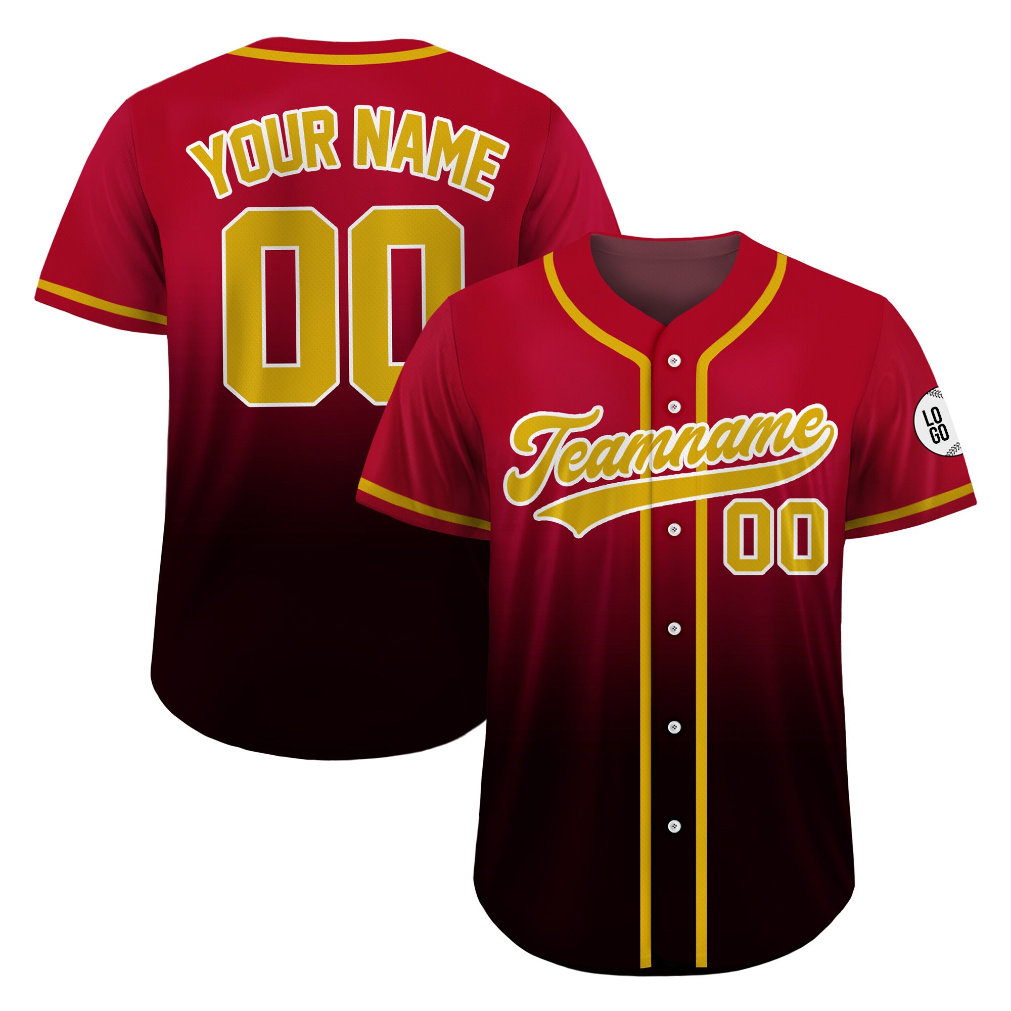 Custom Crimson Gold Gradient Baseball Jersey