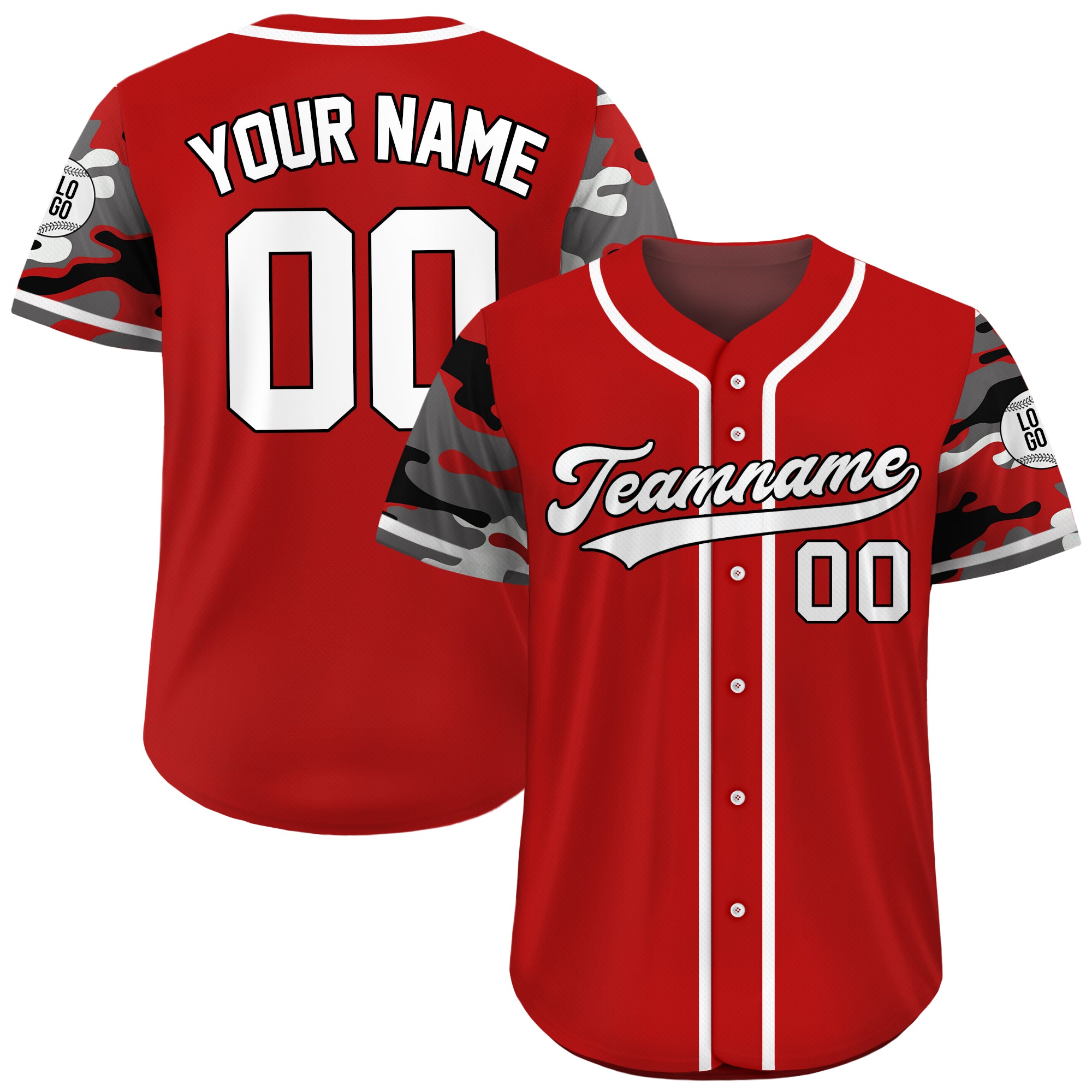 Custom Crimson Red Camo Baseball Jersey