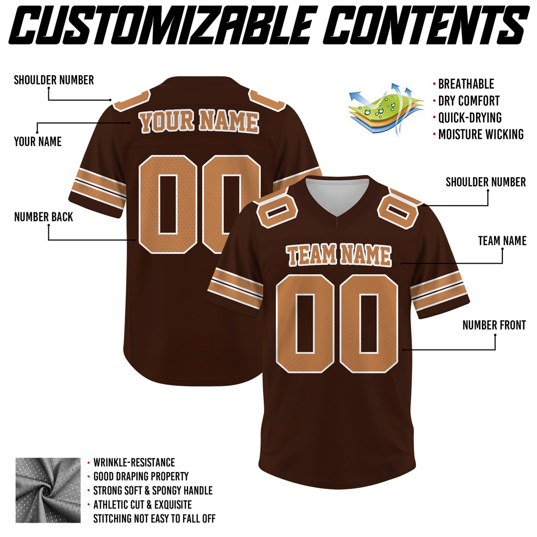 Custom Dark Brown Tan Football Jersey, Personalized Team Name Number Football Jersey for Men Women Youth