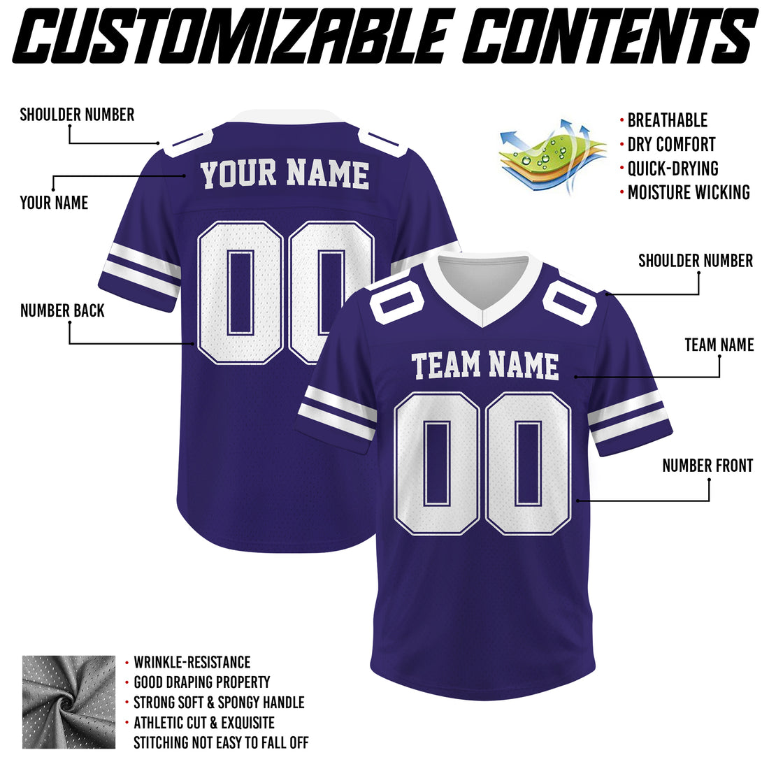 Custom Dark Purple Football Jersey, Personalized Name Number Logo Football Jersey for Men Women