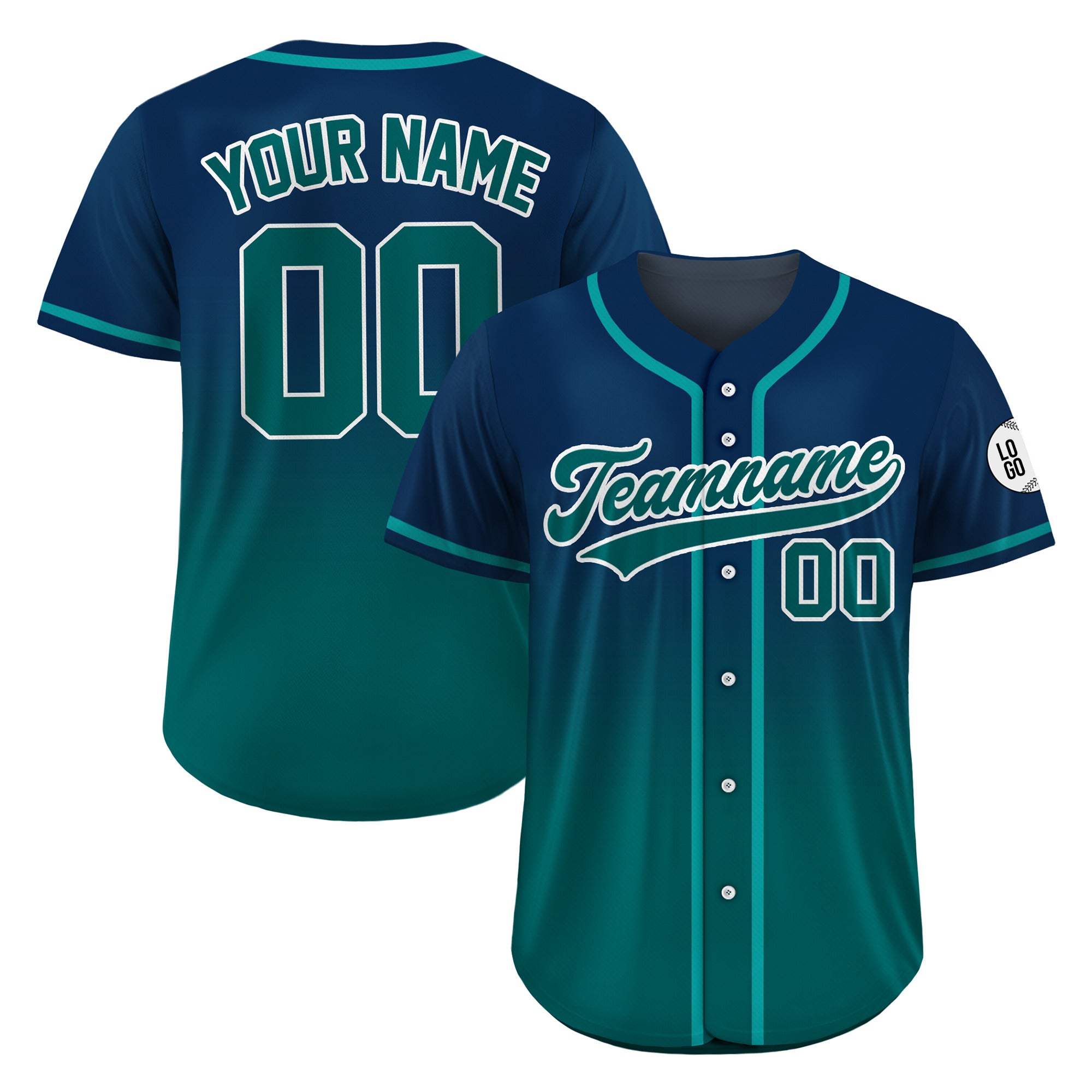 Custom Deep Sea Fade Gradient Baseball Jersey
