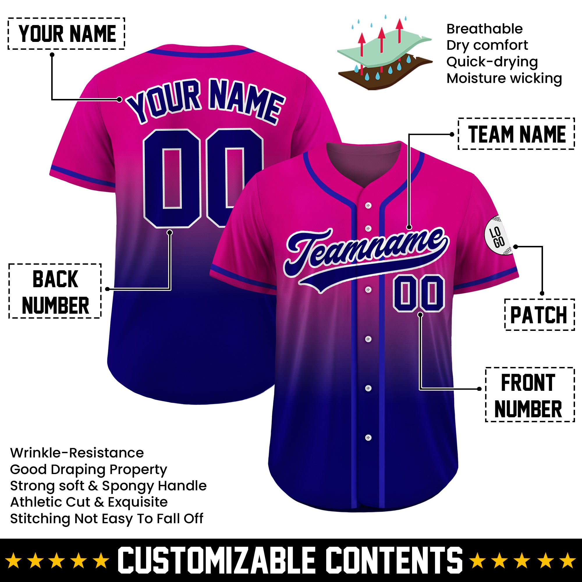 Custom Electric Berry Gradient Baseball Jersey
