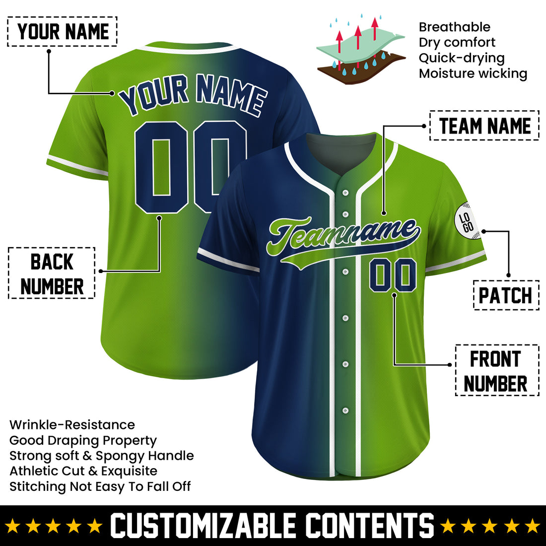 Custom Emerald Storm Gradient Baseball Jersey