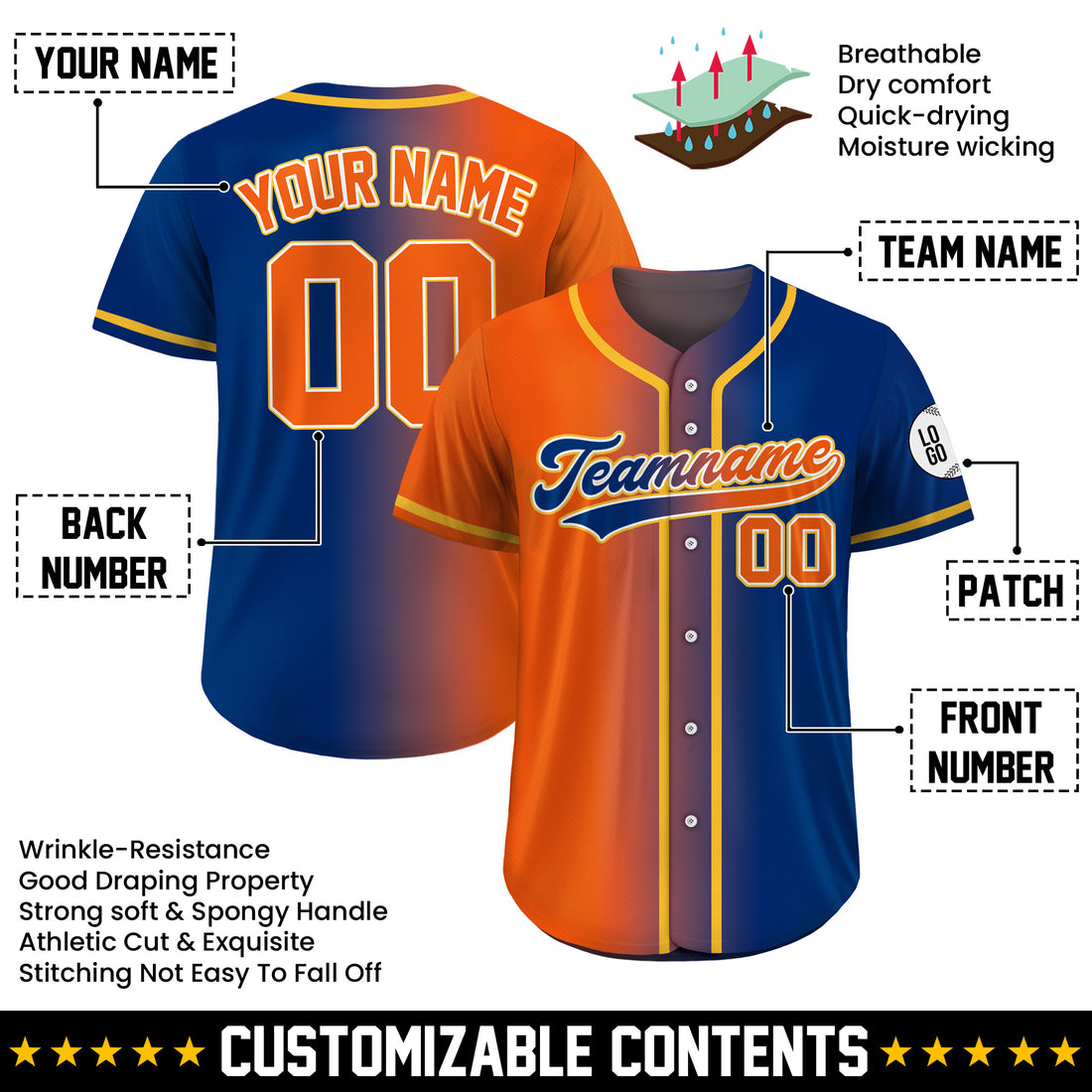 Custom Fire N Ice Gradient Baseball Jersey