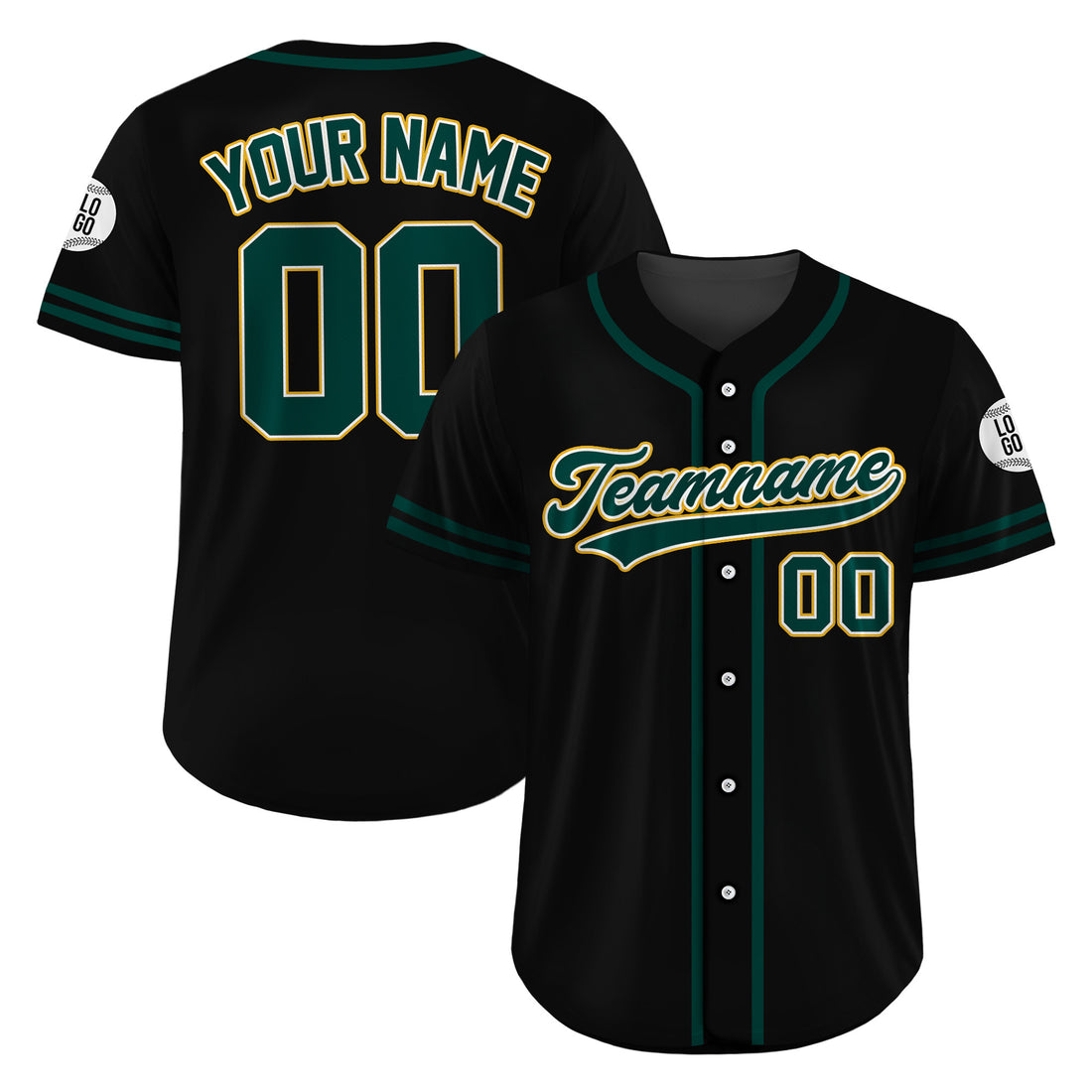Custom Forest Gold Black Baseball Jersey