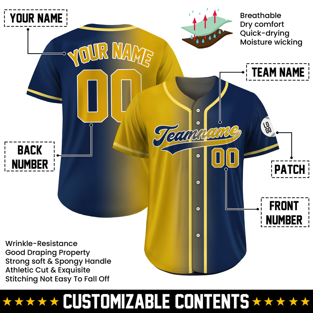 Custom Gold Rush Gradient Baseball Jersey