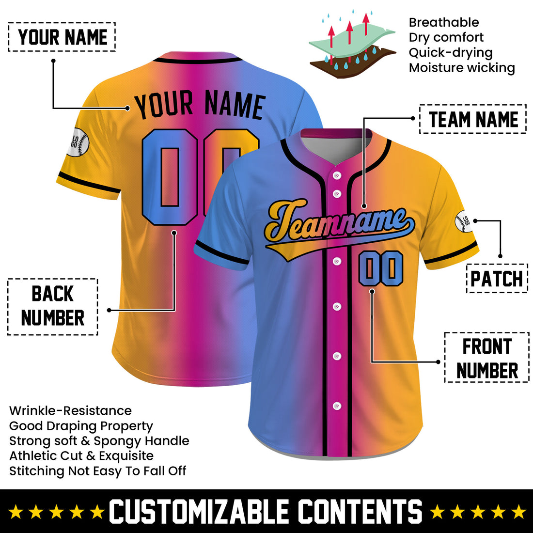 Custom Gradient Sunset Unique Baseball Jersey