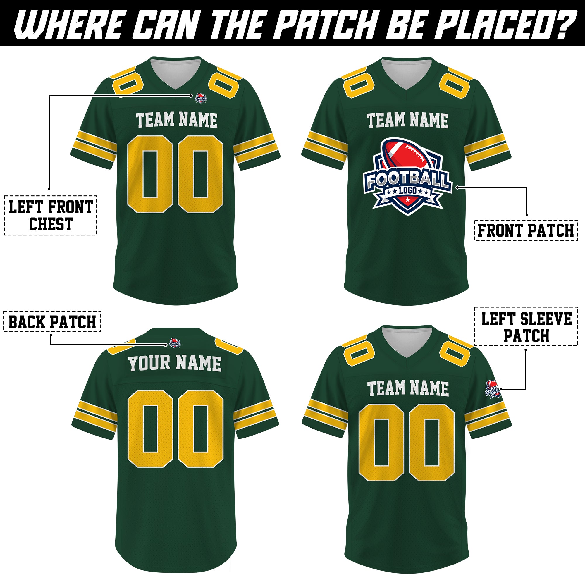 Custom Green Gold Football Jersey, Personalized Concert Outfit Football Fan Tee