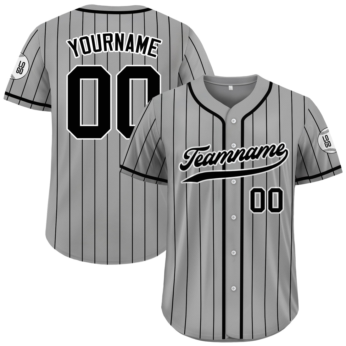 Custom Grey Black Pinstriped Baseball Uniform