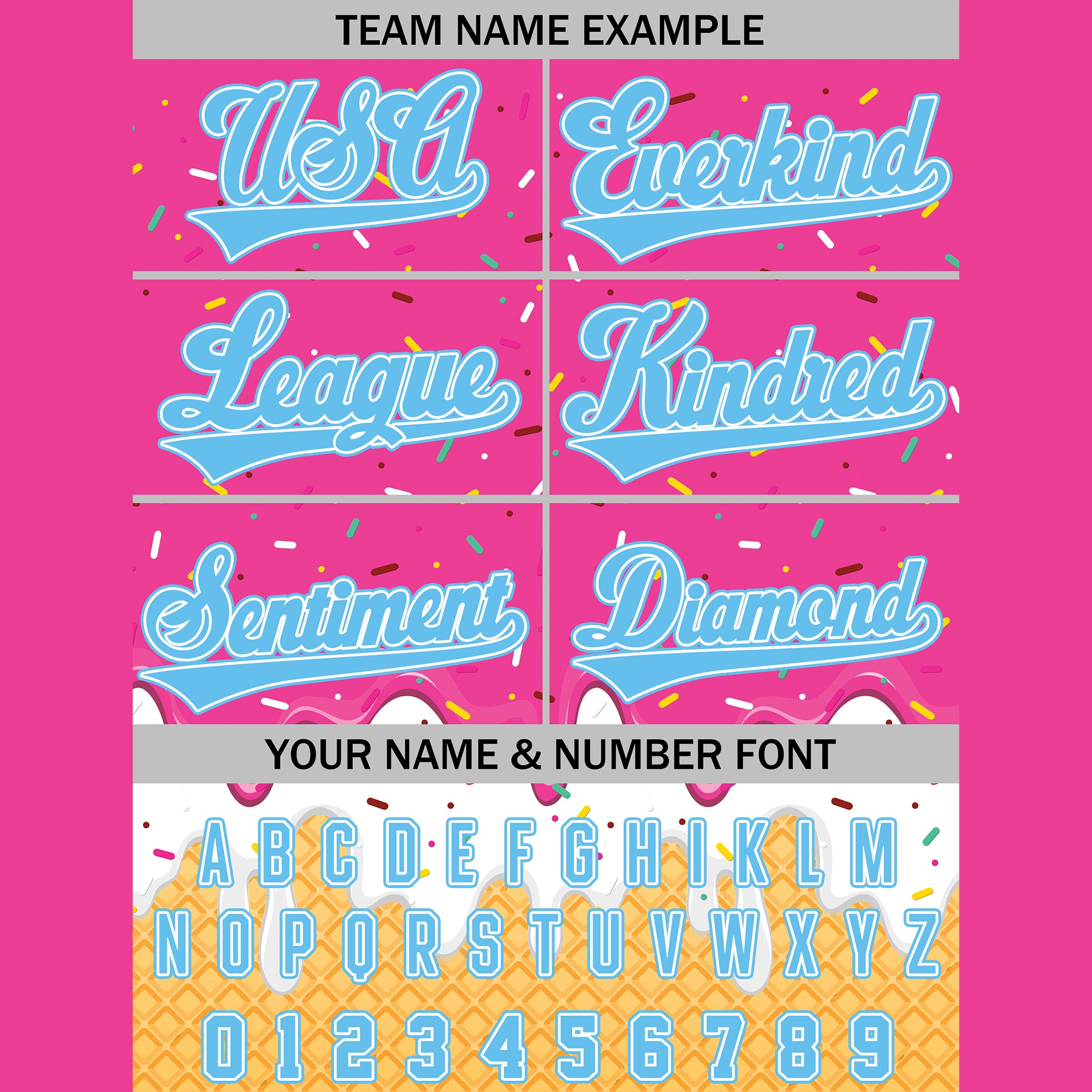 Custom Hot Pink Sky Blue Ice Cream Drip Baseball Shirt