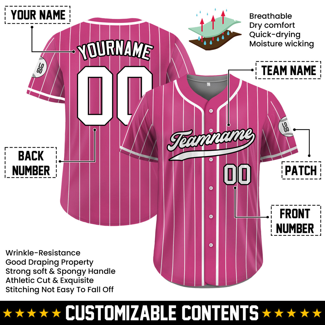 Custom Hot Pink White Vertical Pinstriped Baseball