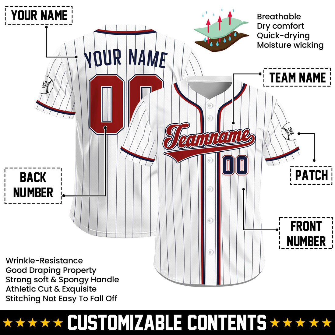 Custom Independence Pinstripe Classic July 4th White Baseball Jersey