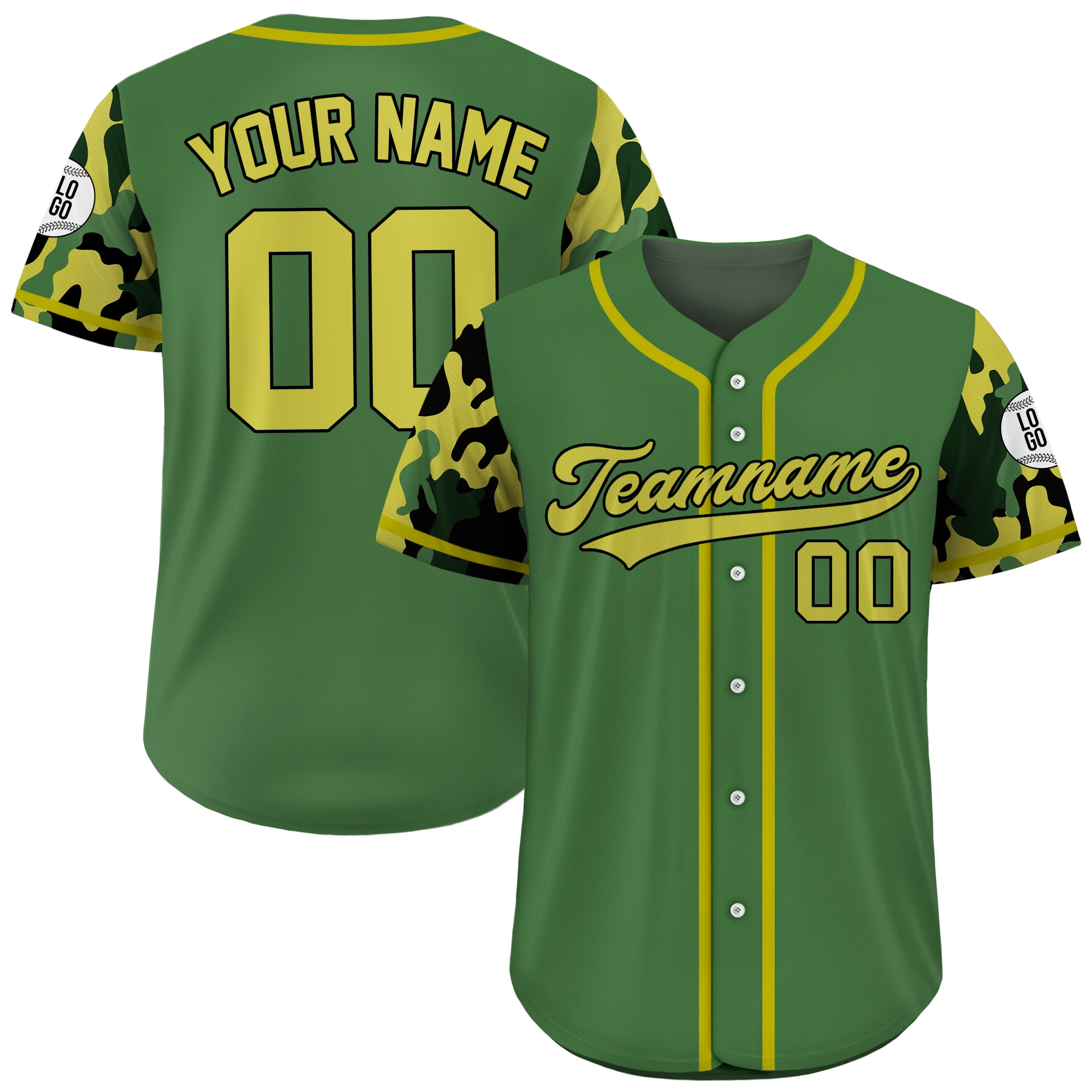 Custom Jungle Green Camo Baseball Jersey