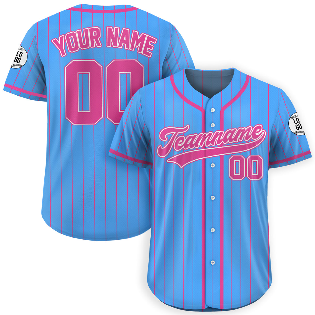 Custom Light Blue Pink Pinstripe Baseball Jersey