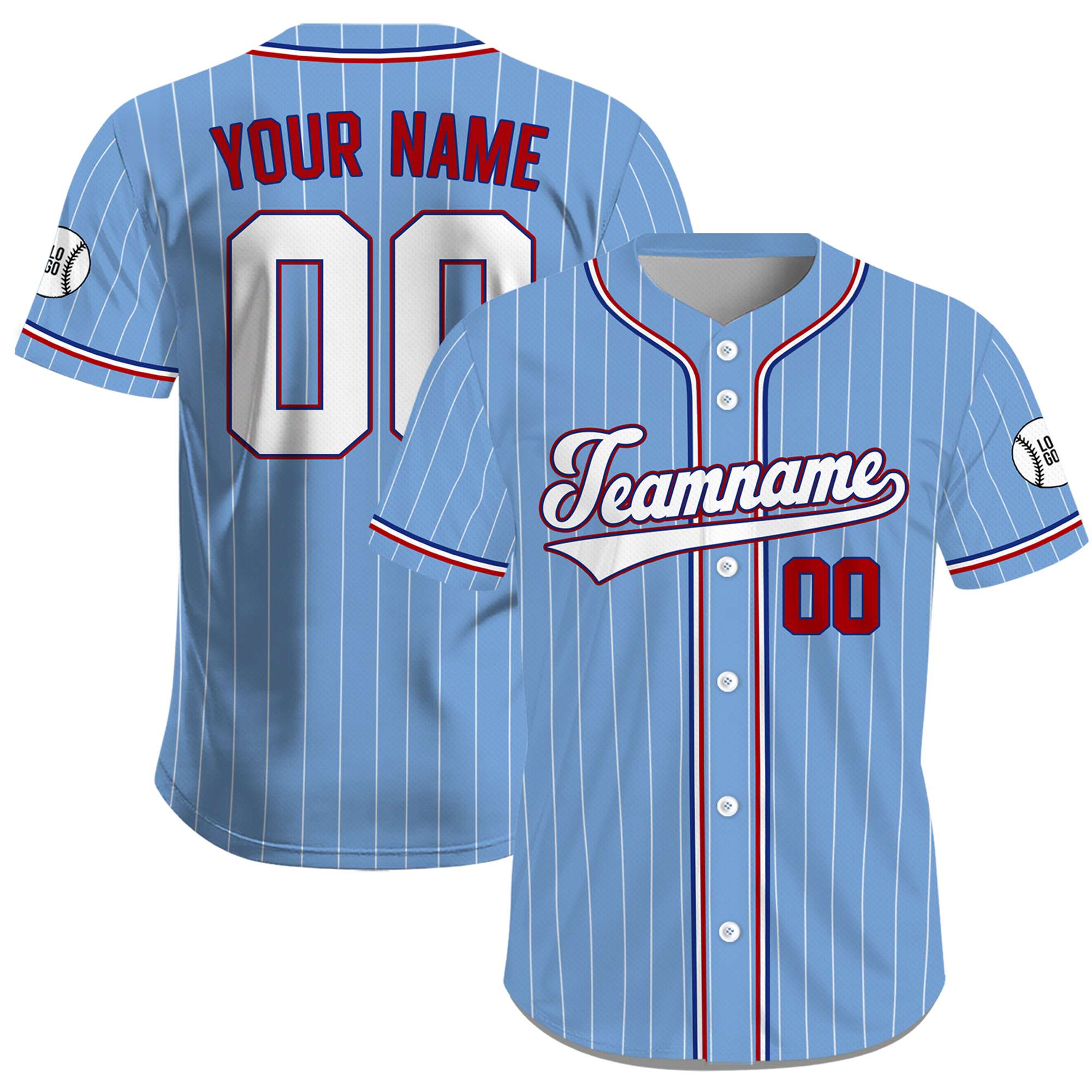 Custom Light Blue Pinstripe USA Freedom July 4th Jersey