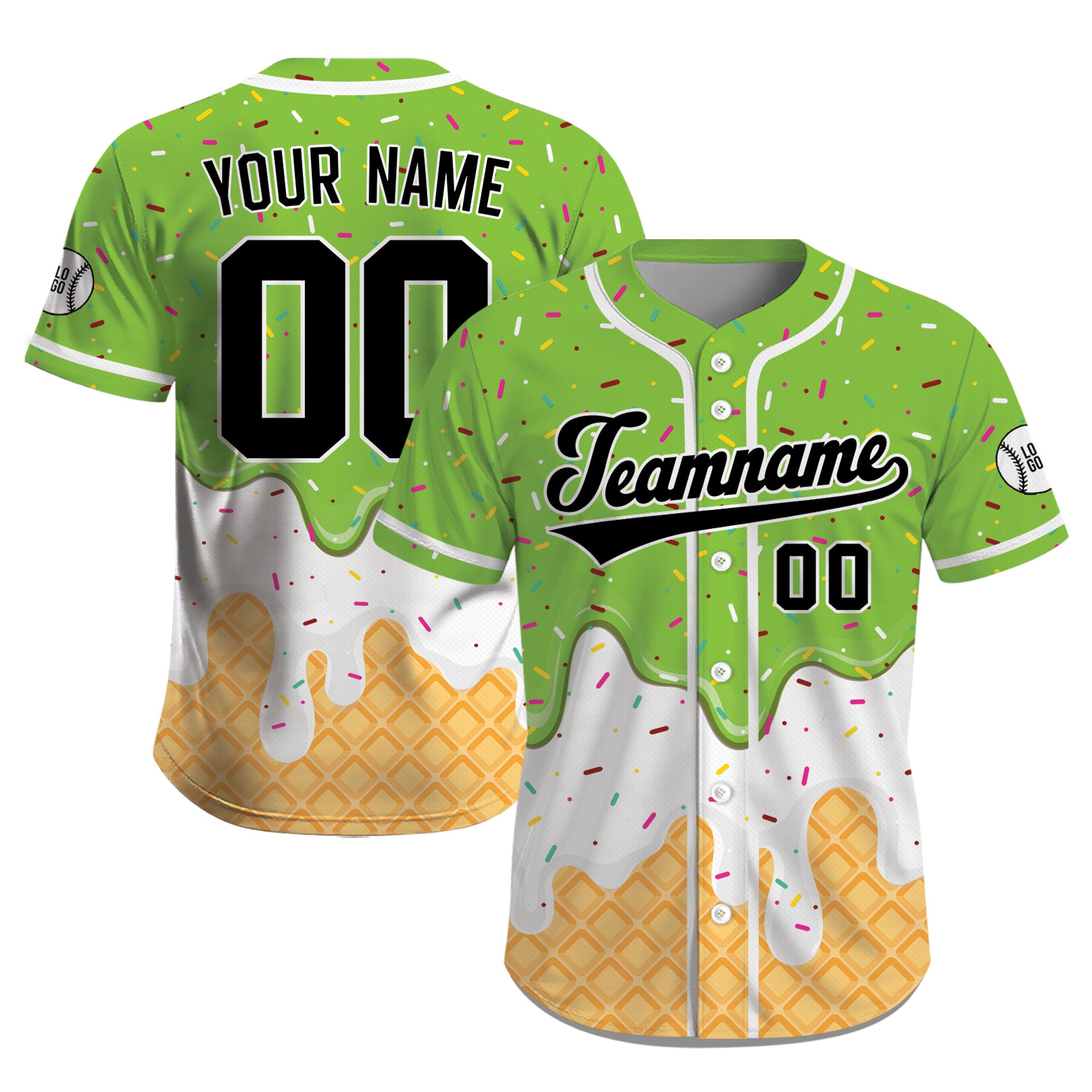 Custom Lime Green Black Ice Cream Drip Baseball Jersey