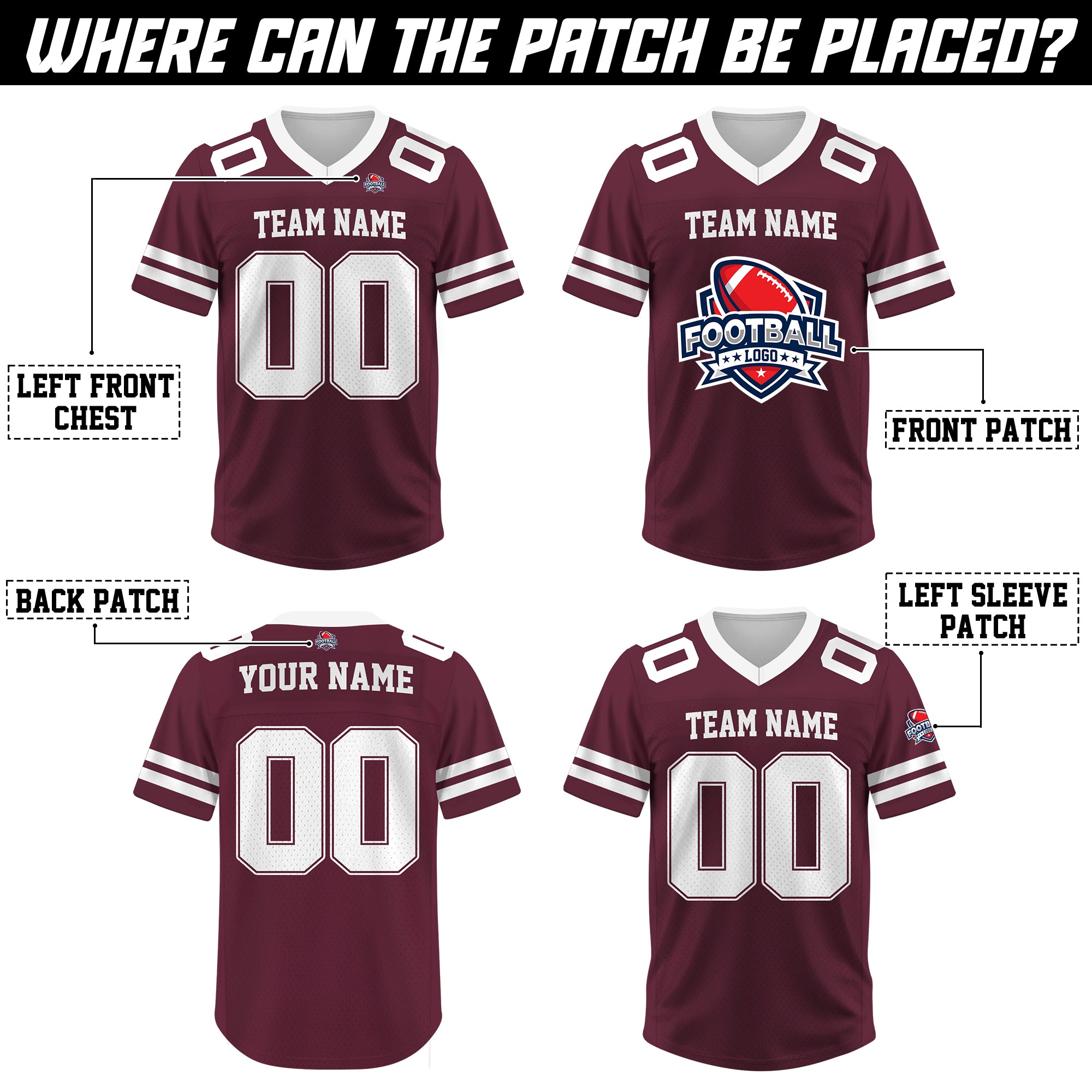 Custom Maroon Football Jersey, Personalized Name Number Logo Football Jersey for Men Women