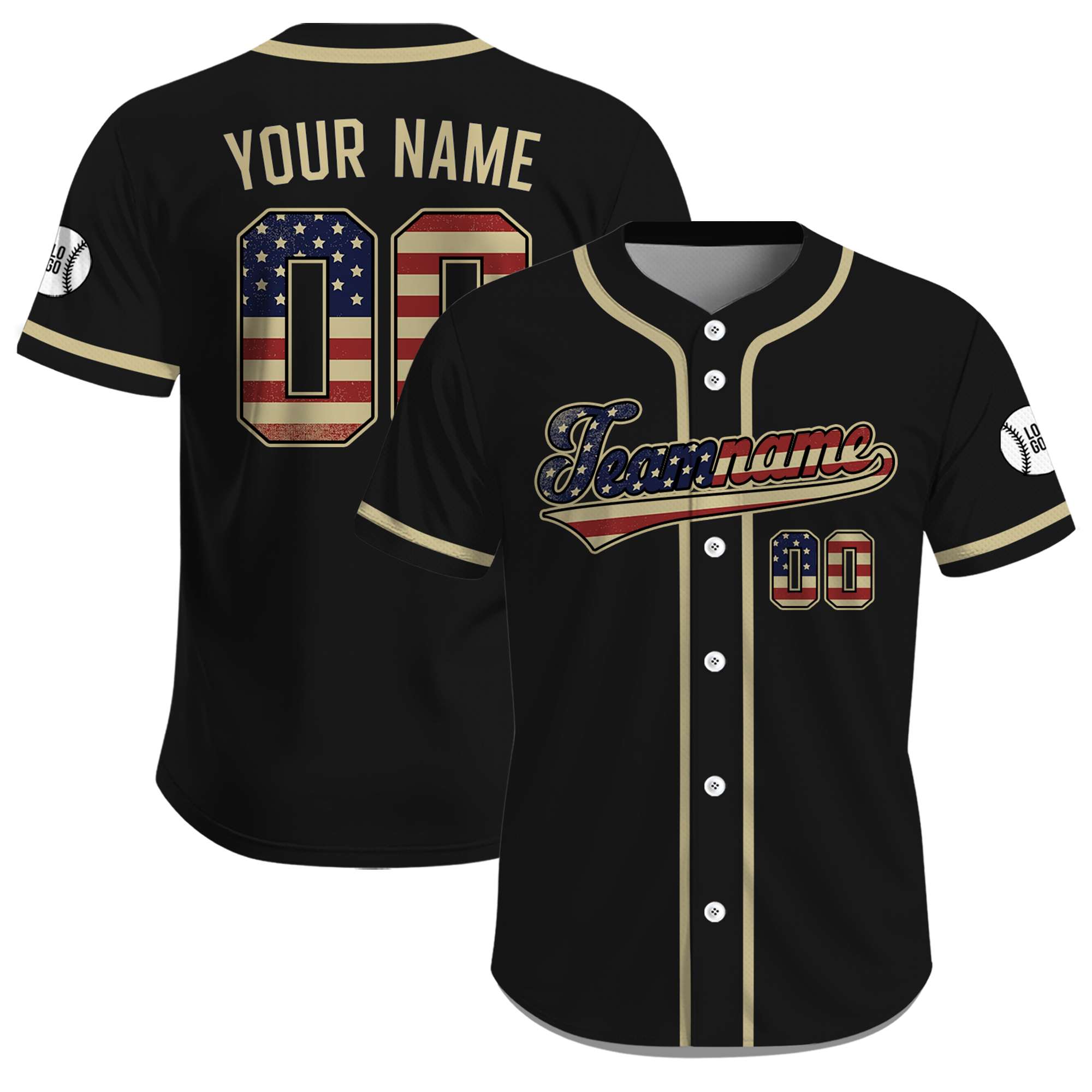 Custom Midnight Black Gold Patriot USA Freedom Jersey