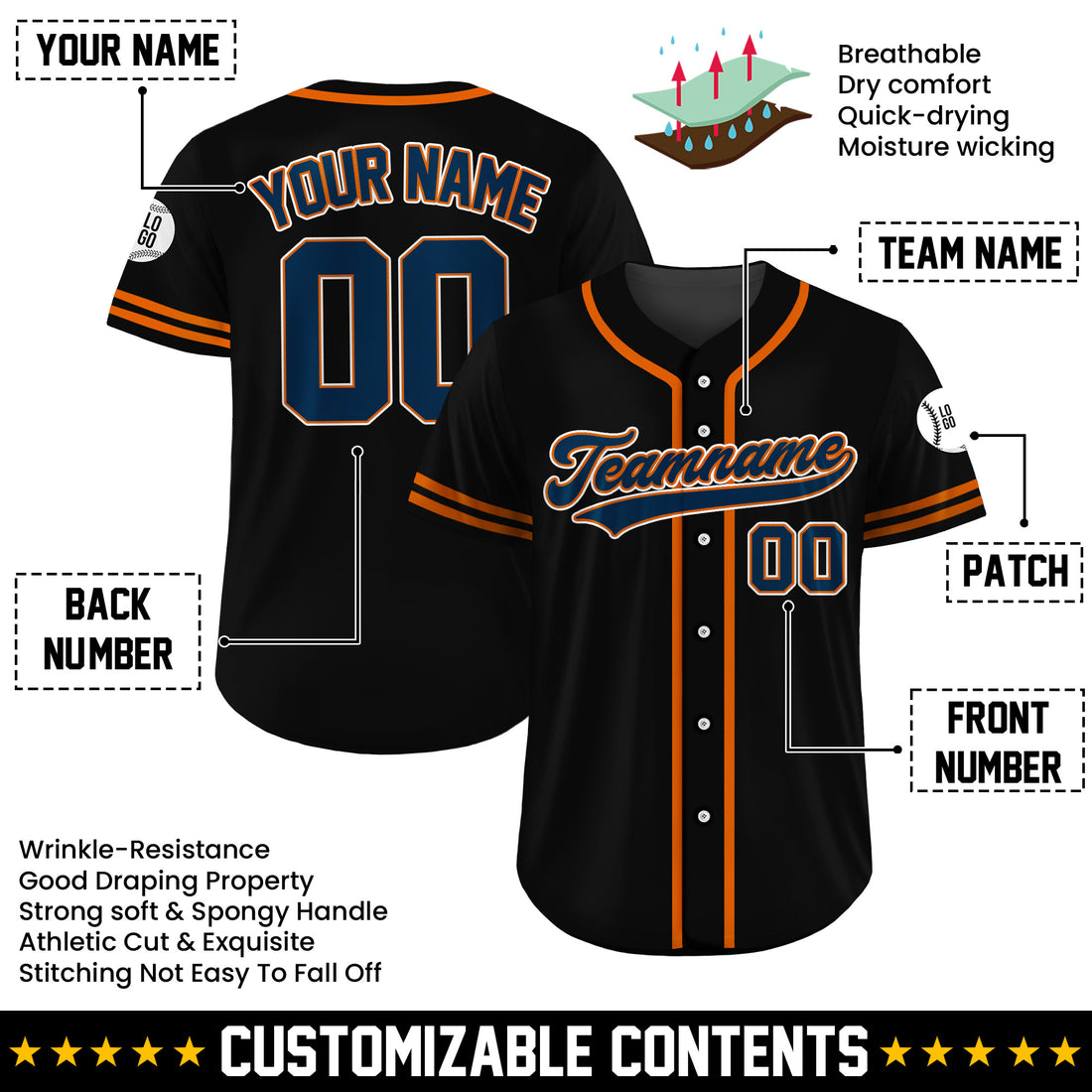 Custom Midnight Blaze Black Baseball Jersey