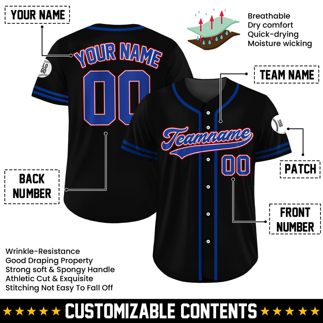 Custom Midnight Patriot Baseball Jersey