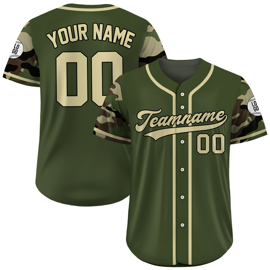 Custom Military Green Camo Accent Baseball Jersey