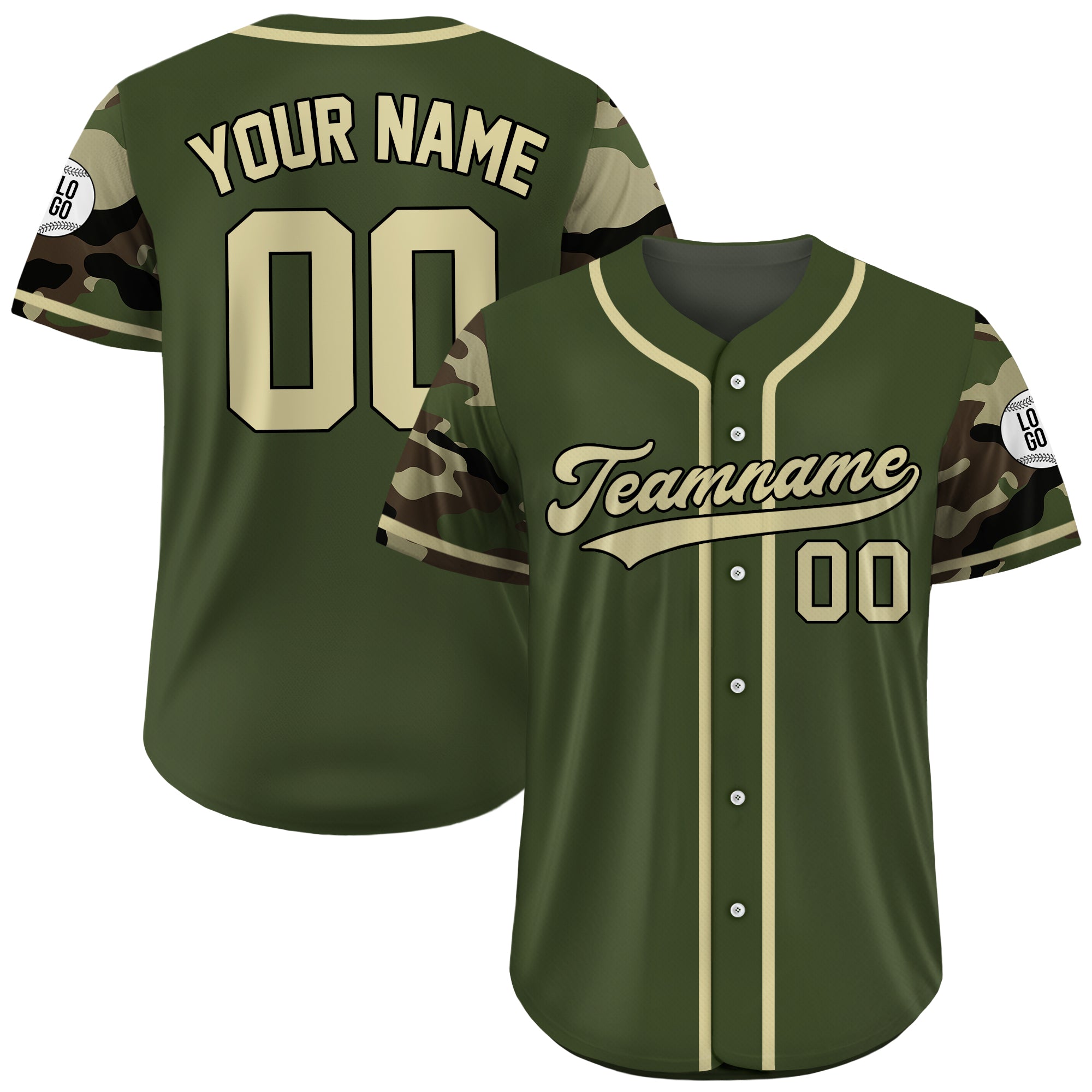 Custom Military Green Camo Accent Baseball Jersey