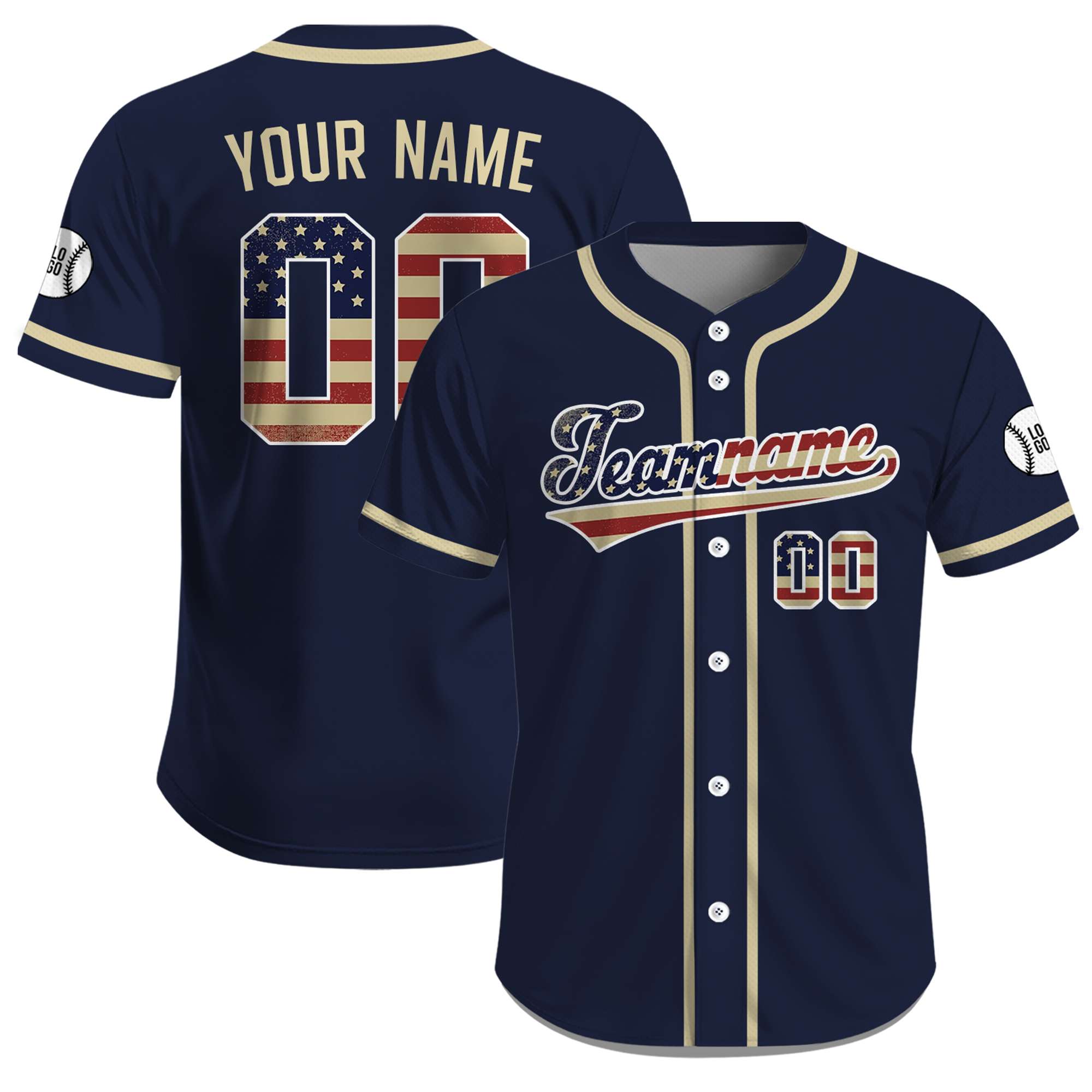 Custom Navy Patriot USA Flag July 4th Baseball Jersey