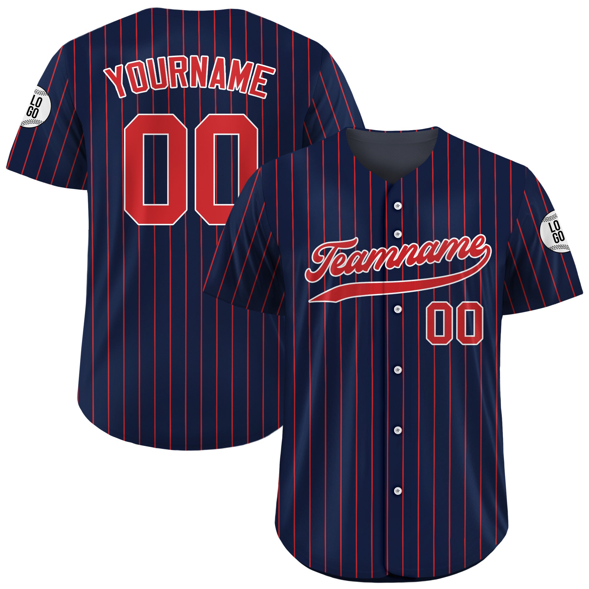 Custom Navy Red Striped Baseball Jersey, Personalized Baseball Jersey For Adult Kid
