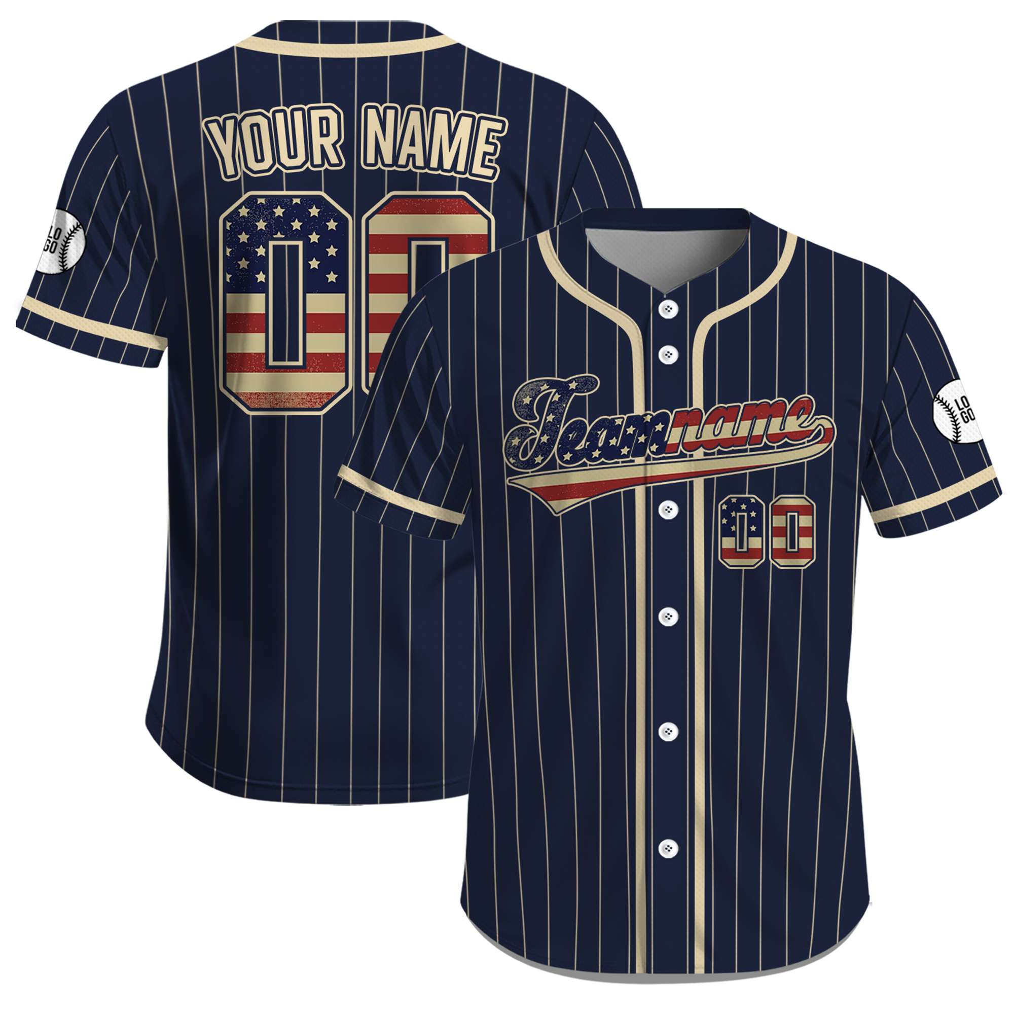 Custom Navy USA Freedom July 4th Pinstripe Baseball Jersey
