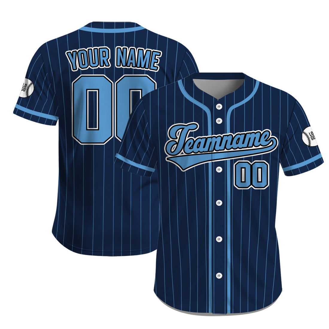 Custom Navy and Sky Blue Baseball Jersey, Pinstripe Baseball Button Down for Men Women Youth