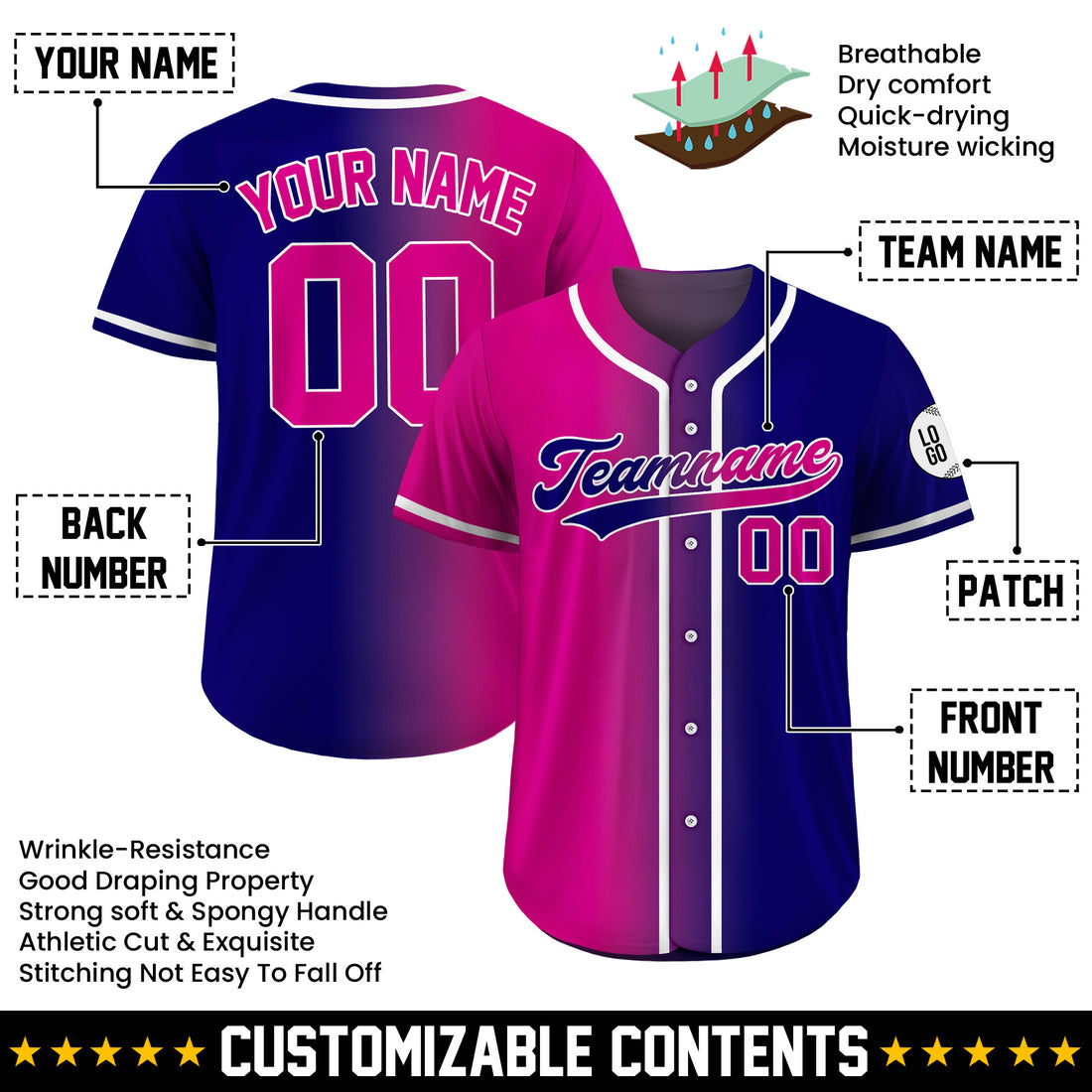 Custom Neon Night Gradient Baseball Jersey