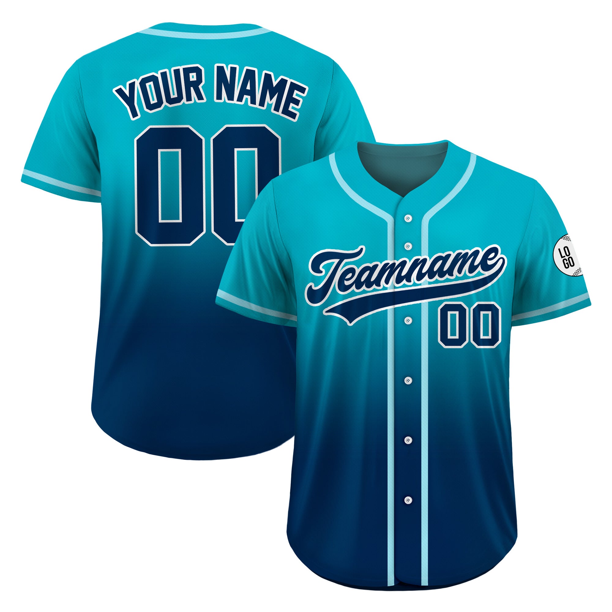 Custom Ocean Wave Fade Gradient Baseball Jersey