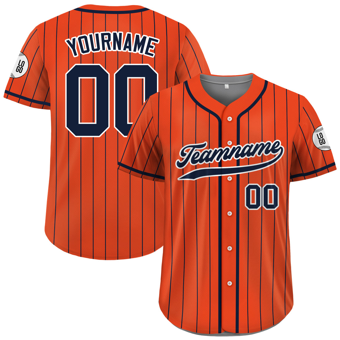 Custom Orange Navy Pinstripe Baseball Jersey