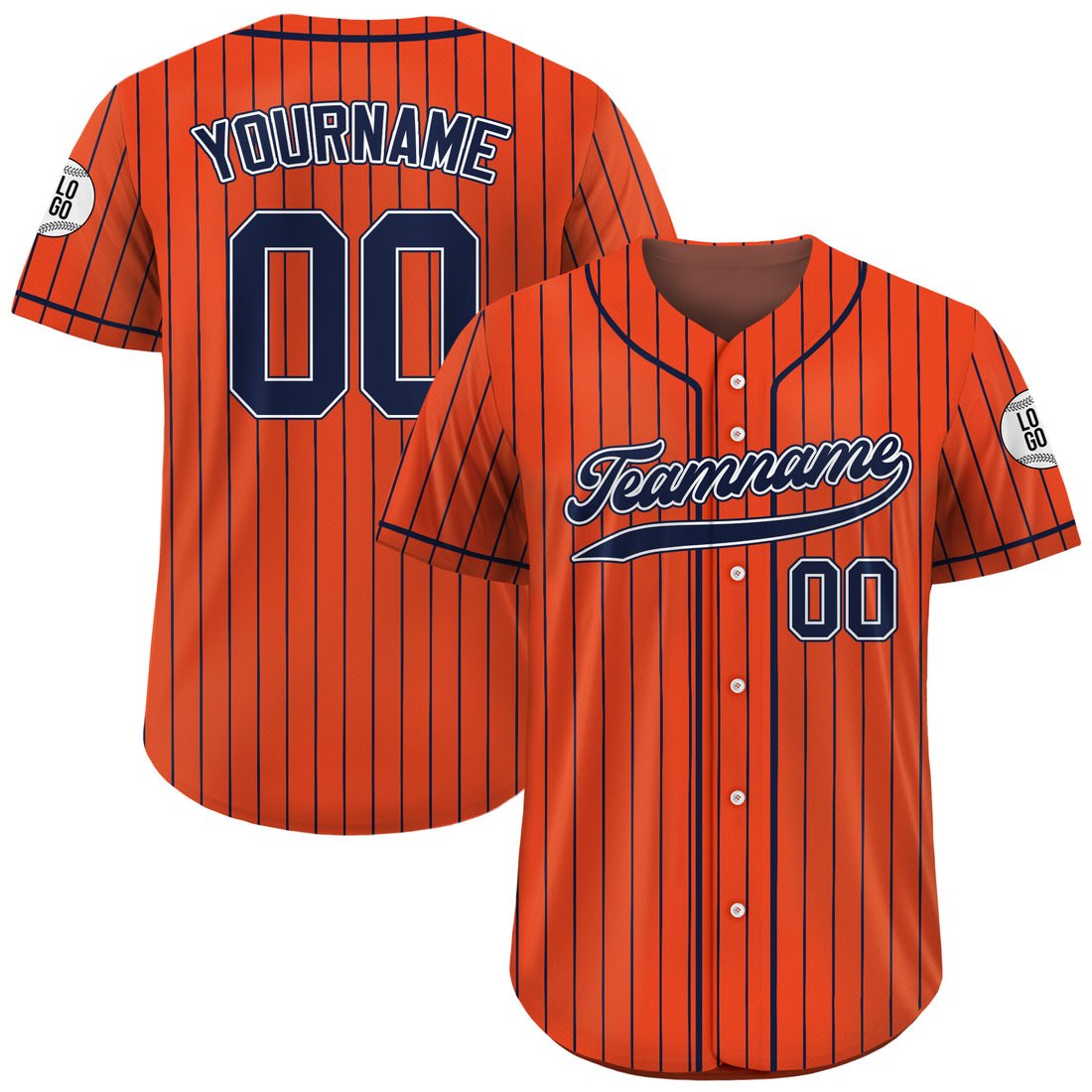 Custom Orange Navy Pinstripe Baseball Jersey
