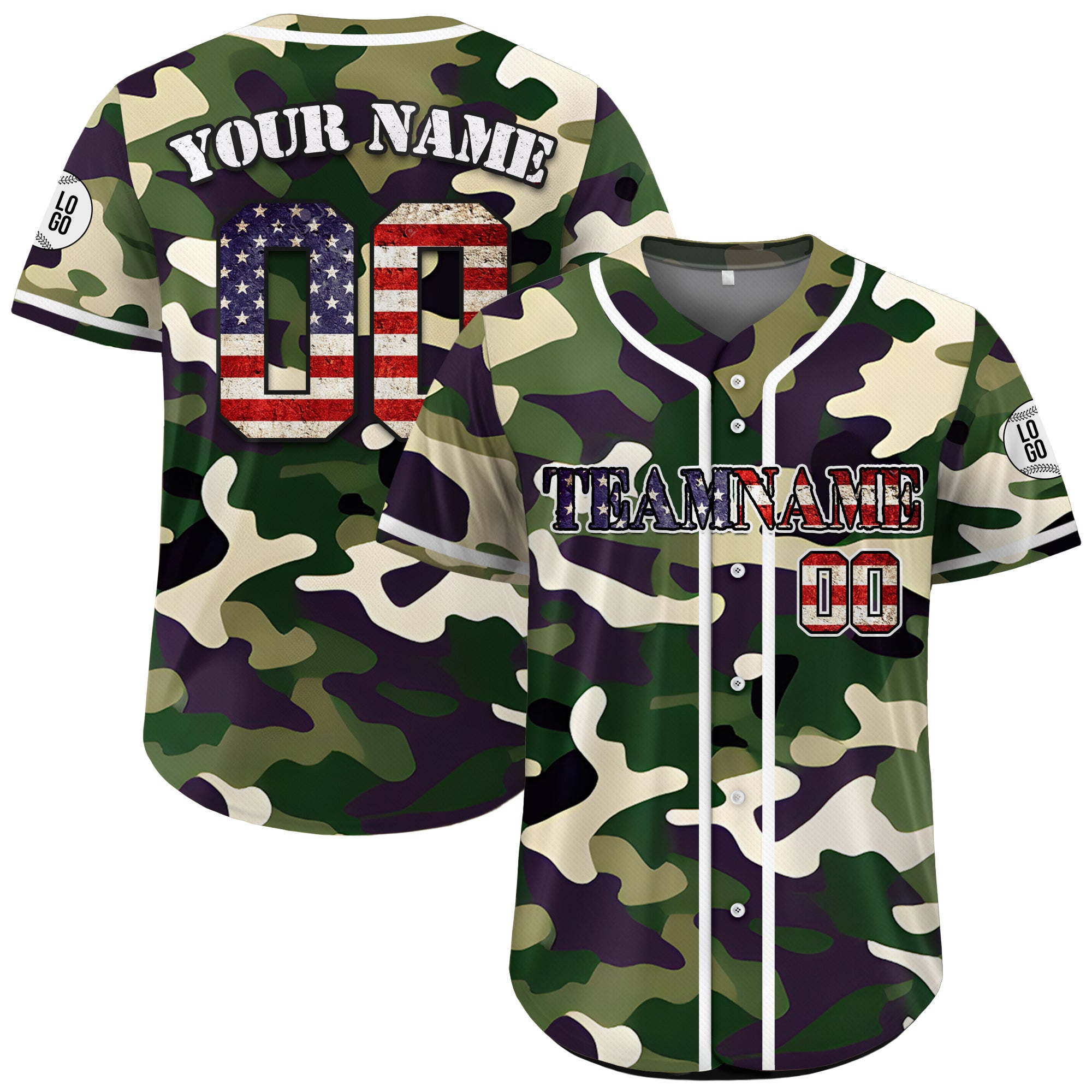 Custom Patriotic Camo 4th of July Baseball Jersey